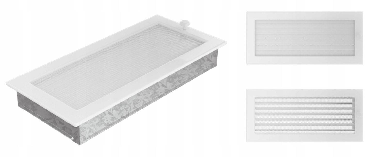 Větrací krbová mřížka bílá s pohyblivou žaluzií 17x37 kapsa