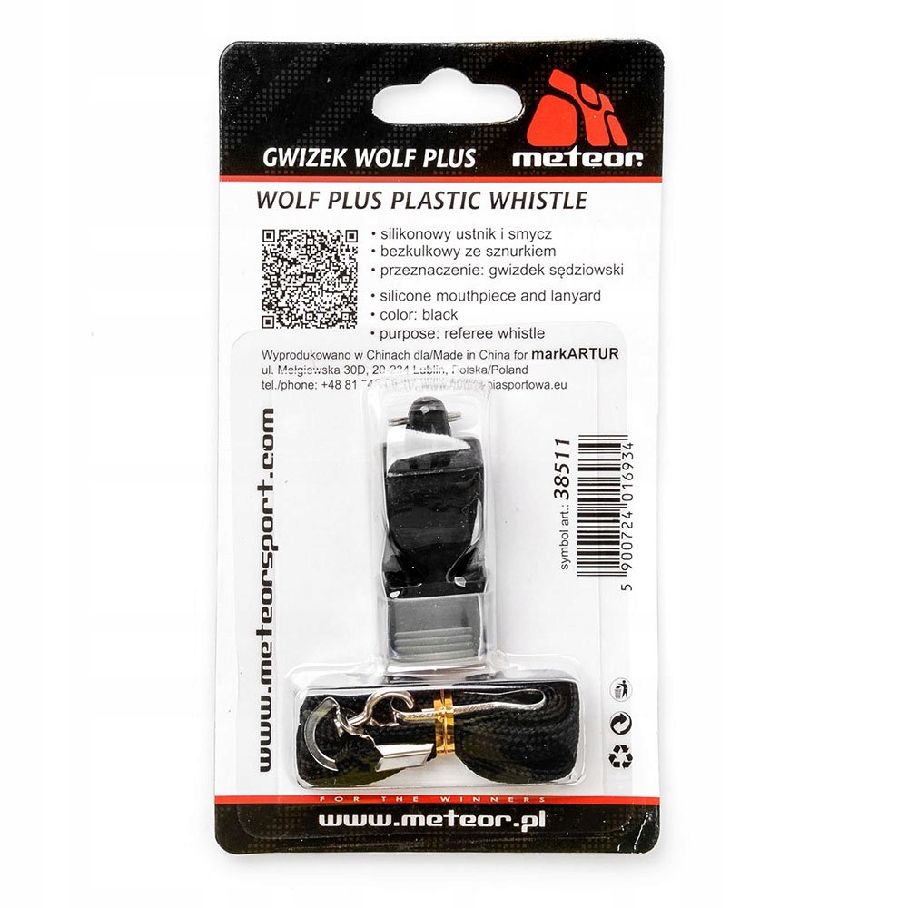 Gwizdek z ustnikiem +sznurek bezkulkowy sędziowski Model Wolf Plus