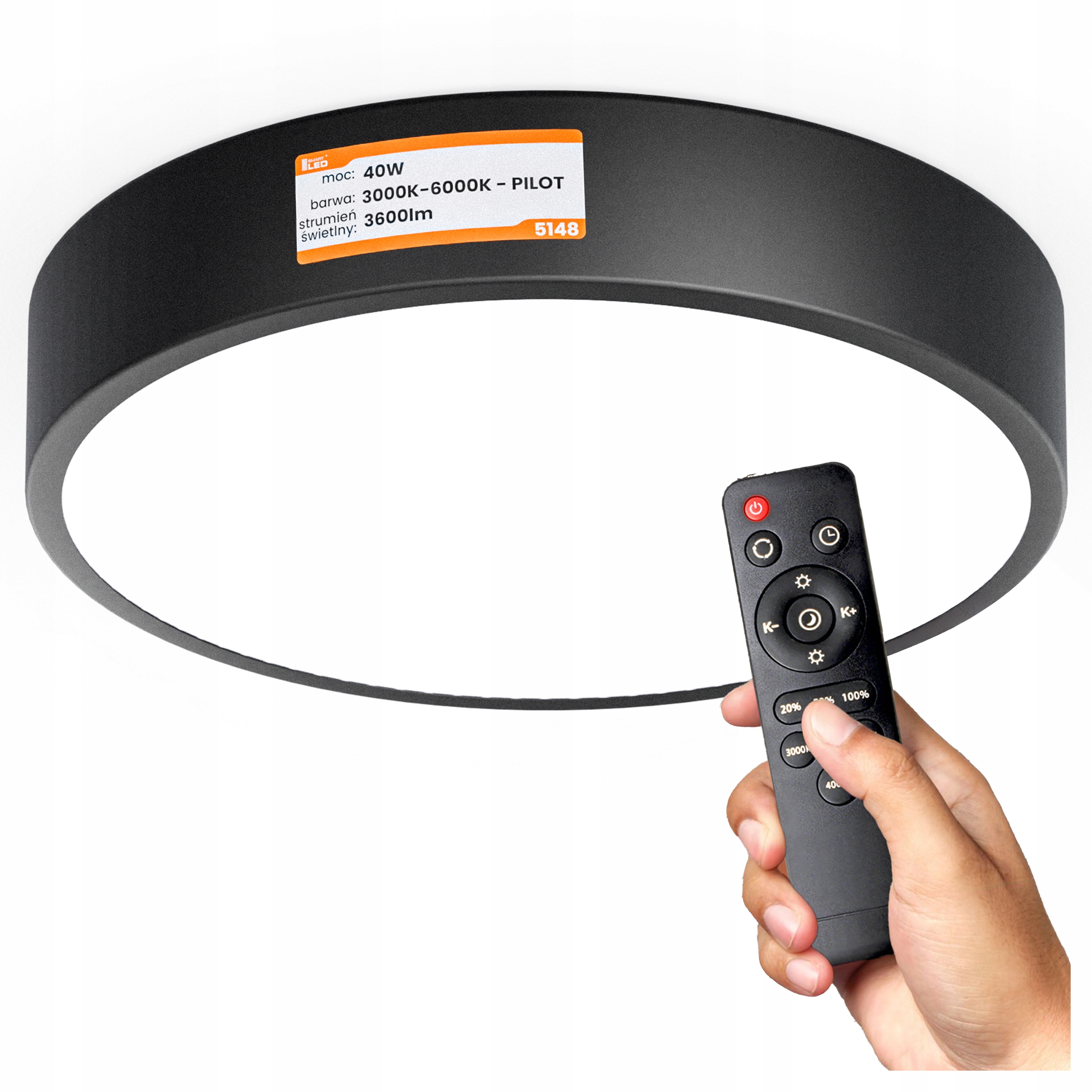 Plafon Led Sufitowy Lampa Sufitowa Panel Natynkowy Okrągły Pilot 40W 40cm