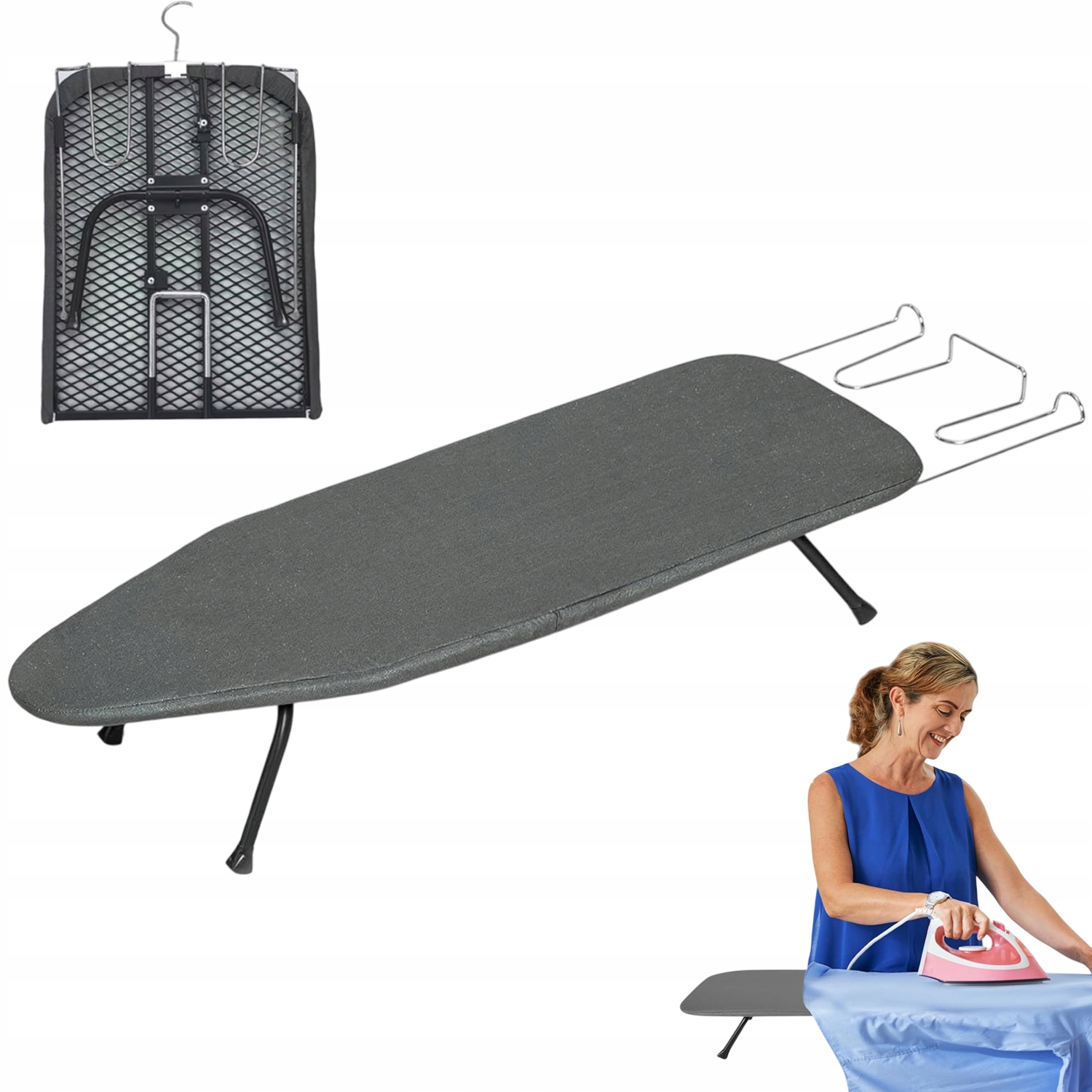 Levně Přenosná Skládací Žehlicí Prkno S Háčky 76,2 X 29 X 17,8 CM