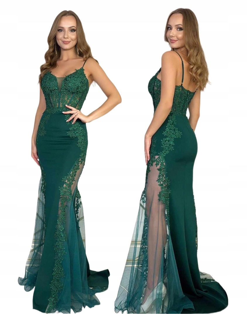 Dlouhá lahvově zelená barva sukně s rybkou na ples, ples, svatební hostina Xs