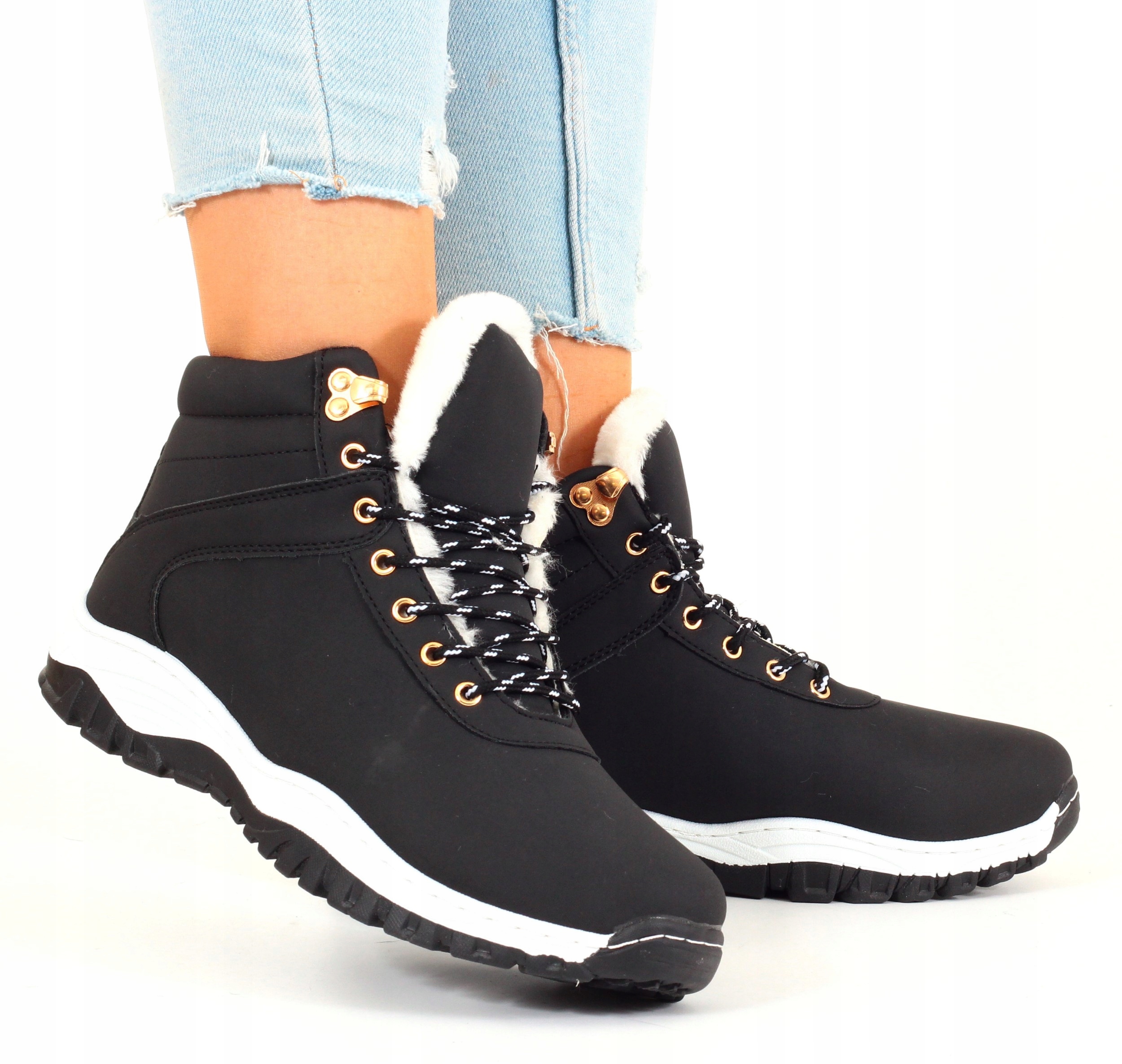 BUTY ZIMOWE DAMSKIE TRAPERY CZARNE OCIEPLANE TREKINGOWE ŚNEGOWCE Kod producenta 97-1BLACK