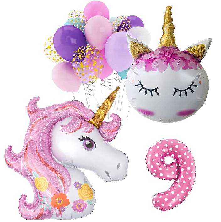 BALONY zestaw urodziny 9 LAT JEDNOROŻEC UNICORN