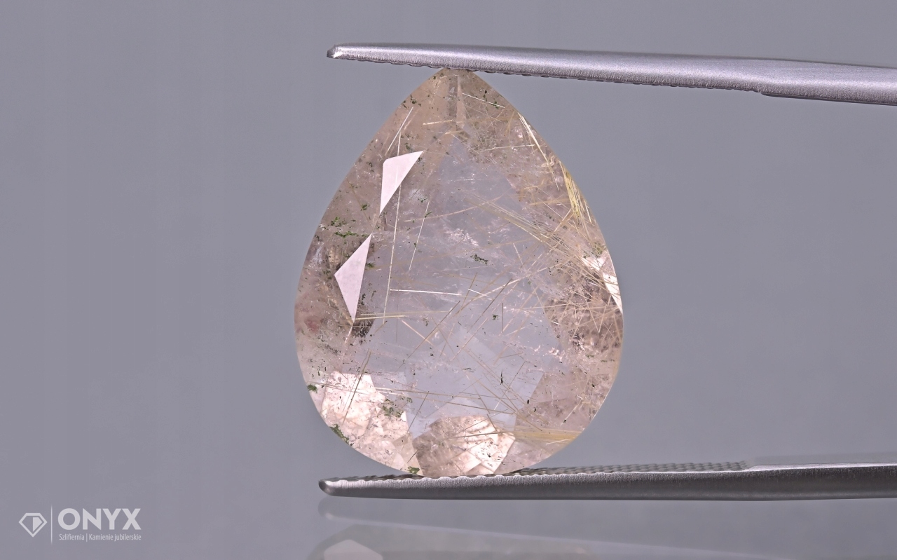 Křemen s rutilem fazetovaná slza 19,5x15,5 mm