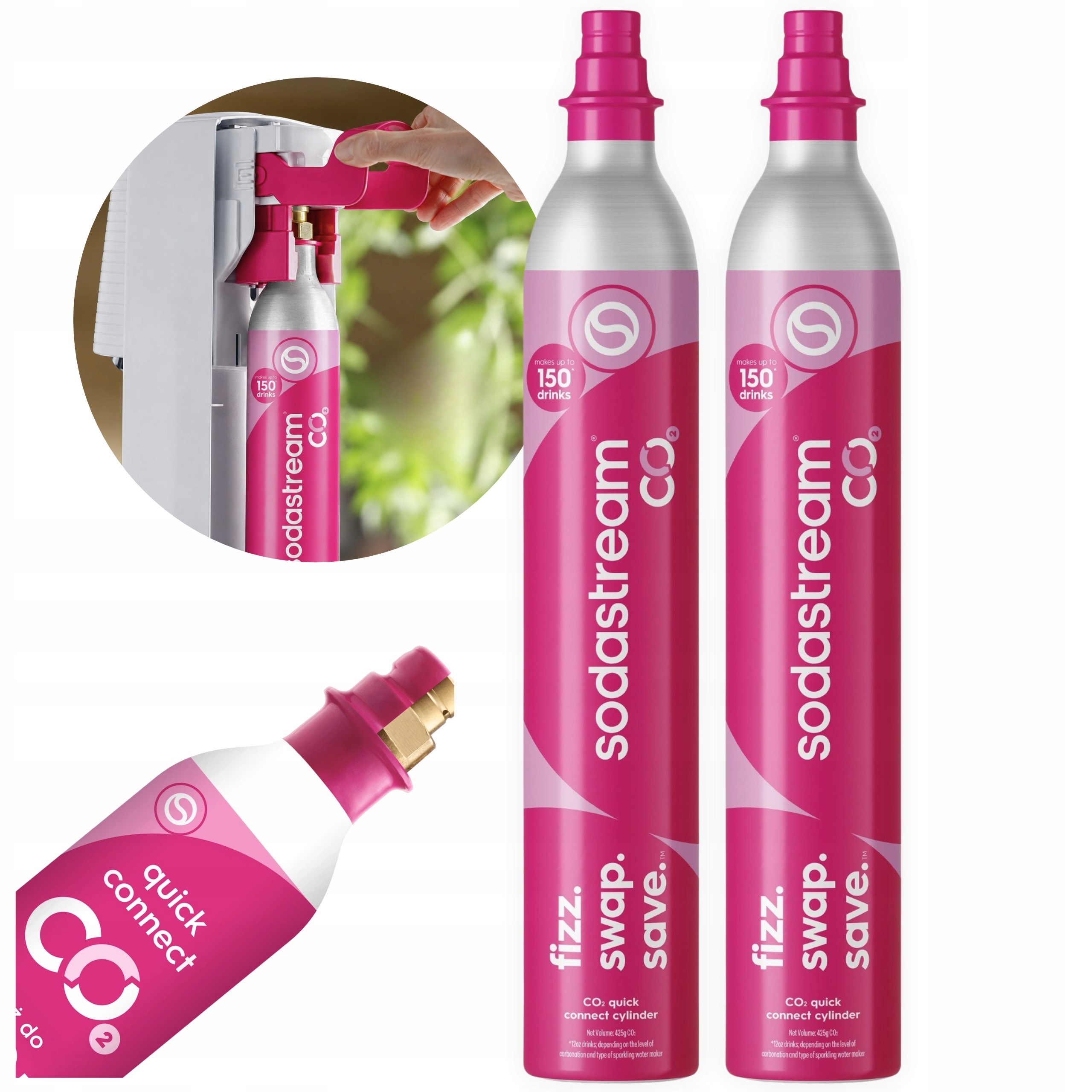 Cylindr CO2 SodaStream Quick Connect Qc Náboj pro saturátor Růžový