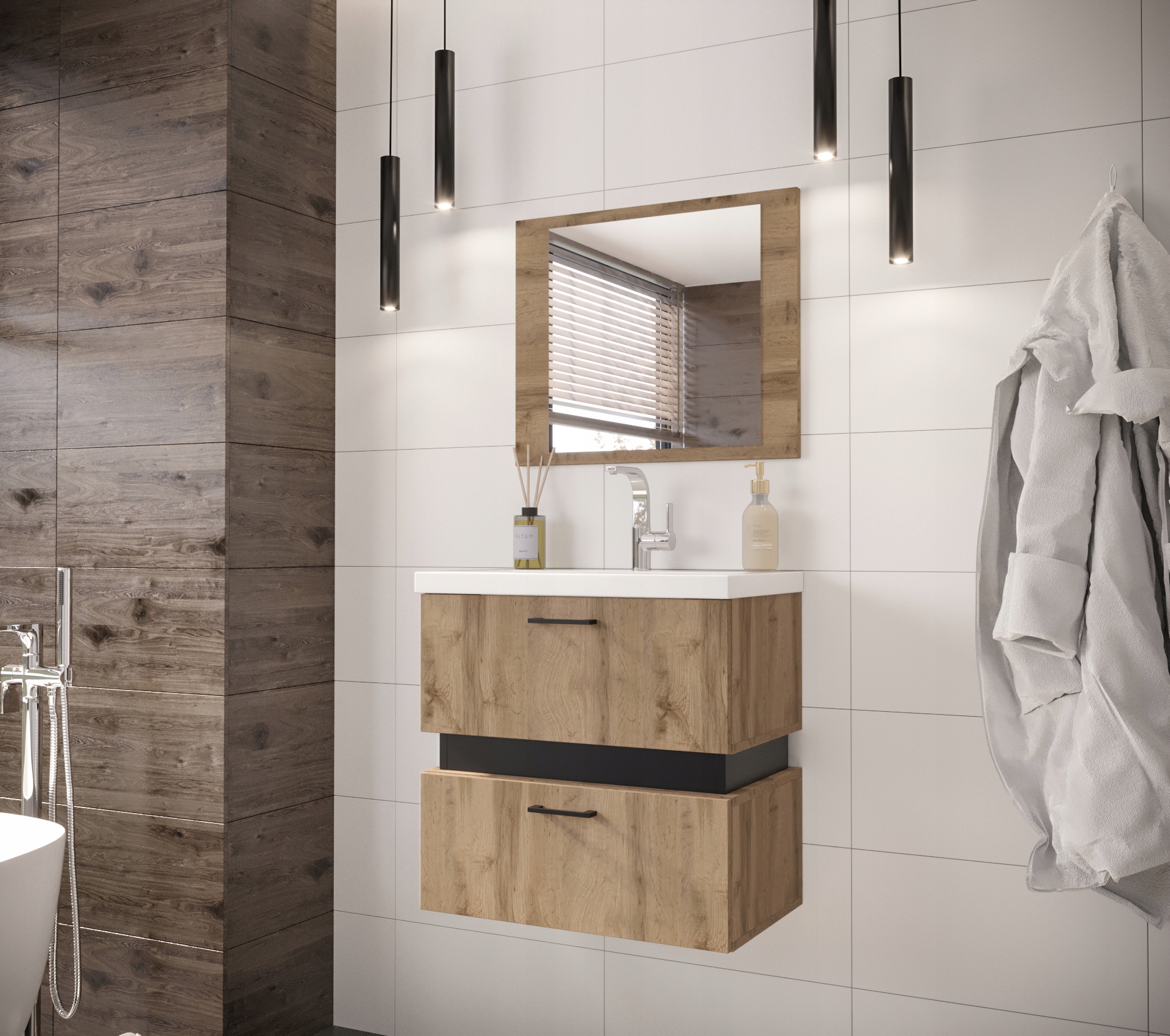 Meble łazienkowe TRIO zestaw 5 dąb wotan + czarny Marka inna