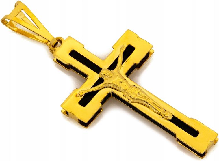 Přívěsek zlatý křížek s obrázkem černého smaltu, originální unisex