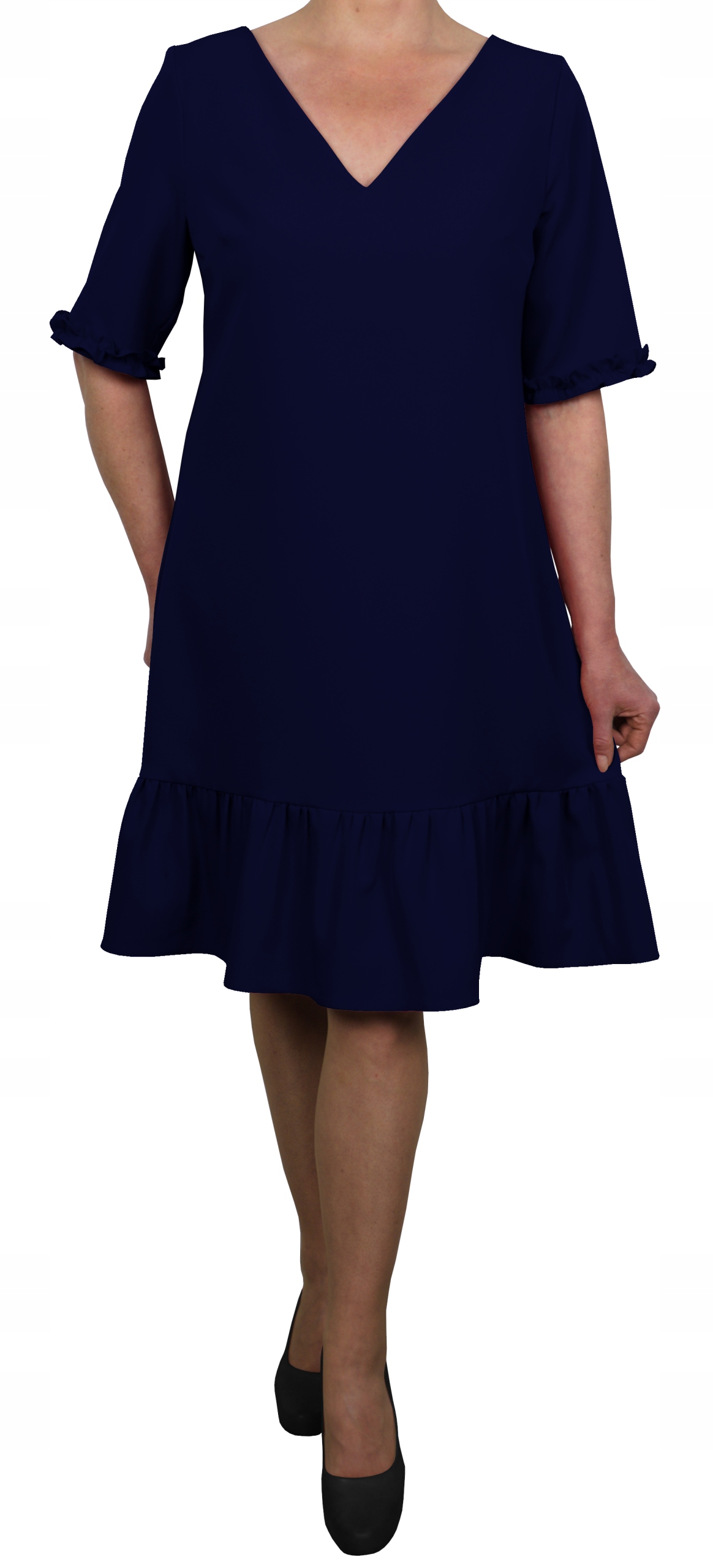 

Sukienka trapezowa falbana granatowy plus size 52