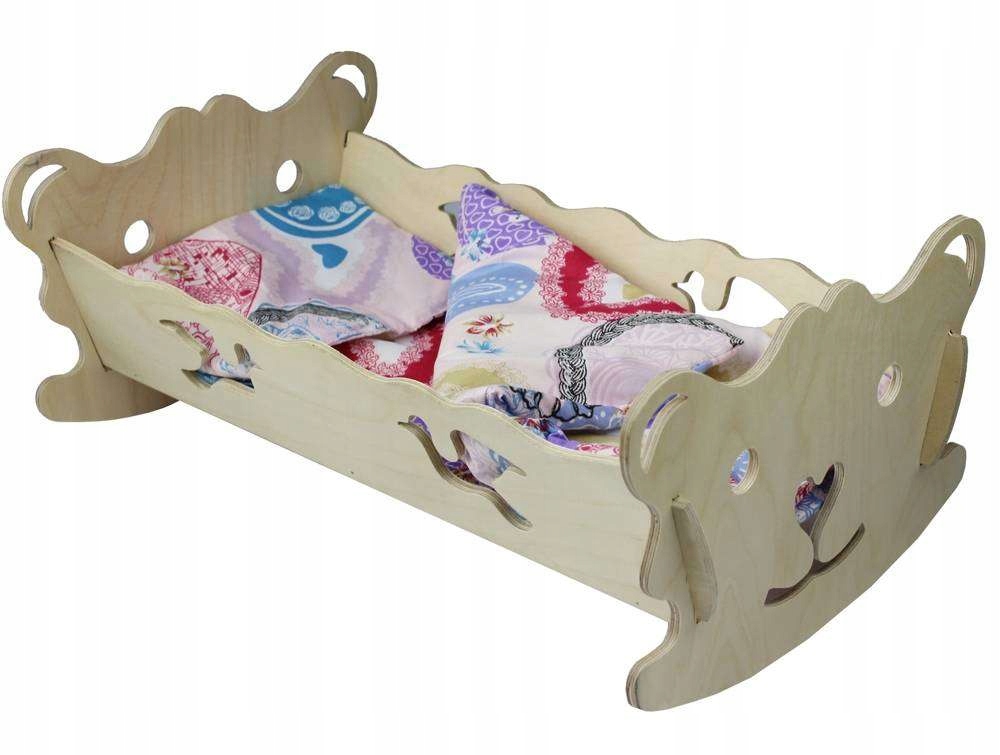 

Kołyska drewniana dla lalek z pościelą