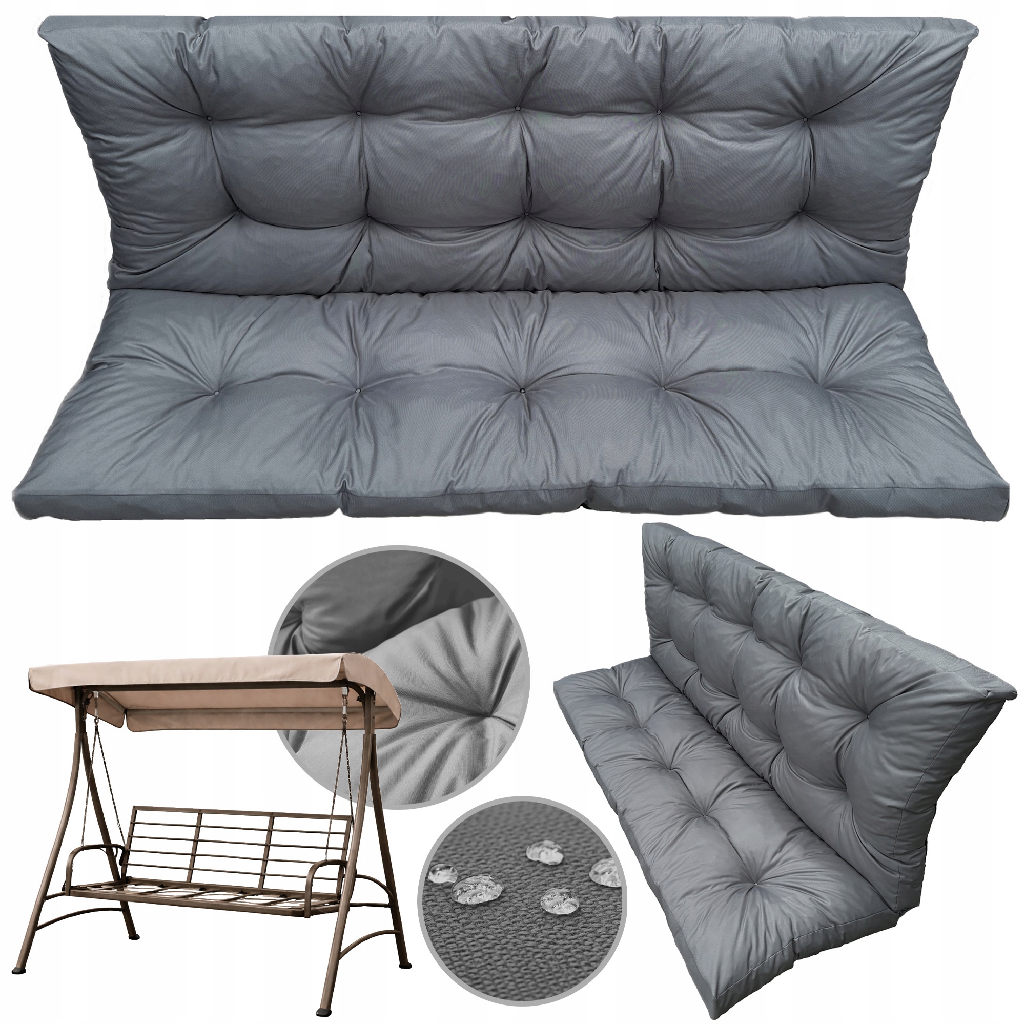 Polštář Na Houpačku Lavička Terasa Vysoká 120X60X50 Voděodolný Šedý