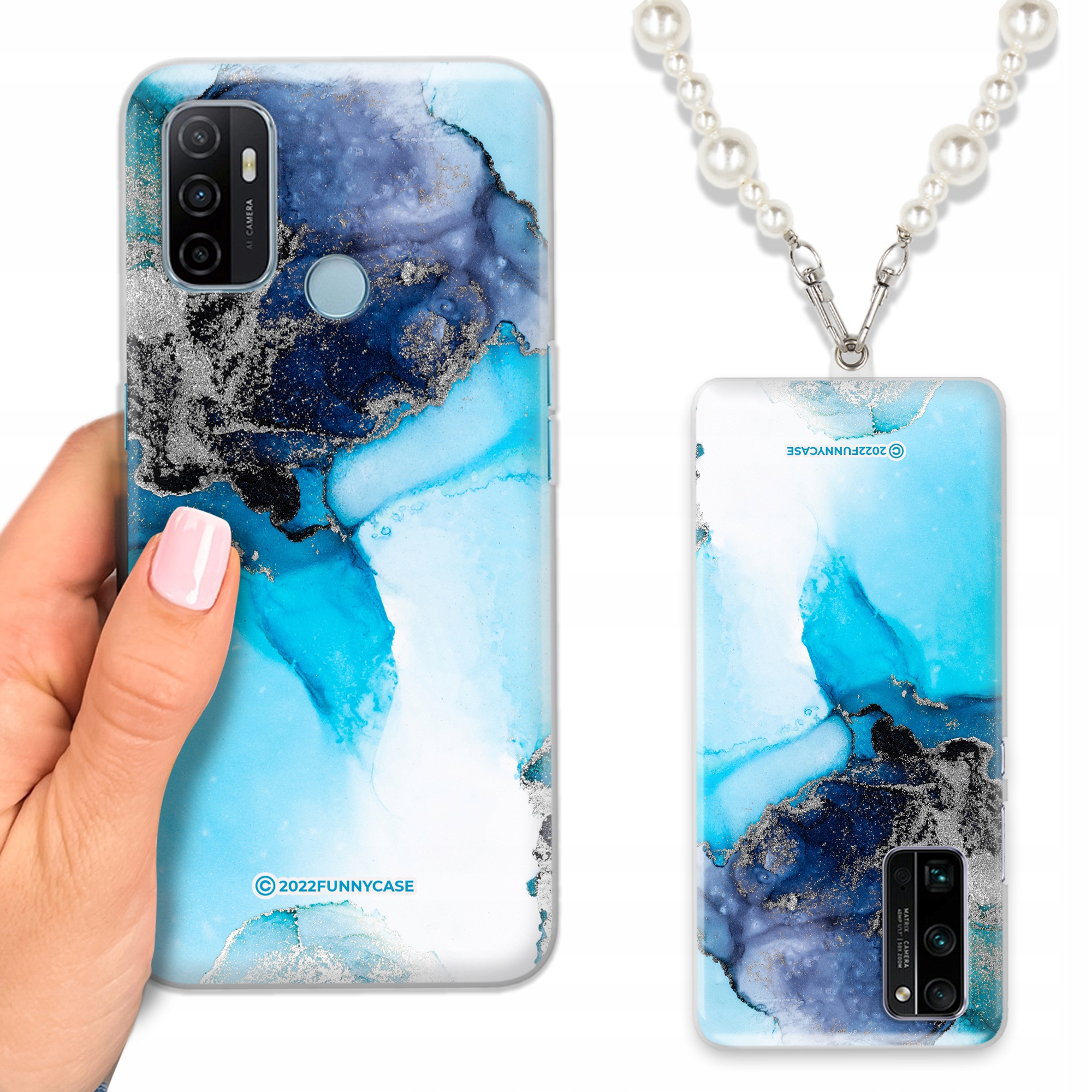 Puzdro Quick Elegantné pre Oppo A53s Perlový retiazok Mramor Marble vzory