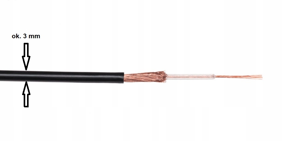 

Kabel Przewód Koncentryczny Cienki 3 mm Mini RG174