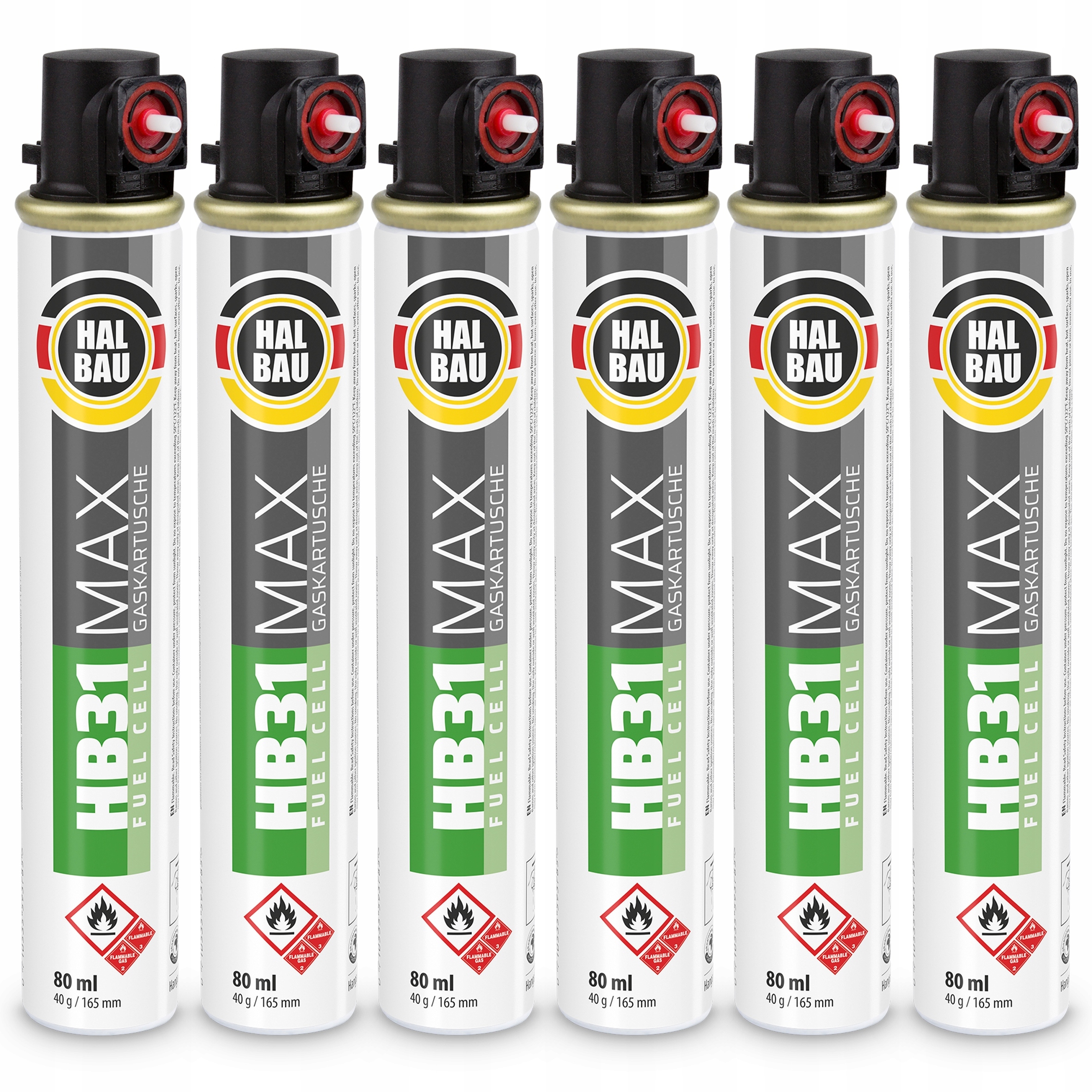 Plyn pro plynové hřebíkovačky 6 ks 165 mm 80 ml 40 g HB31R