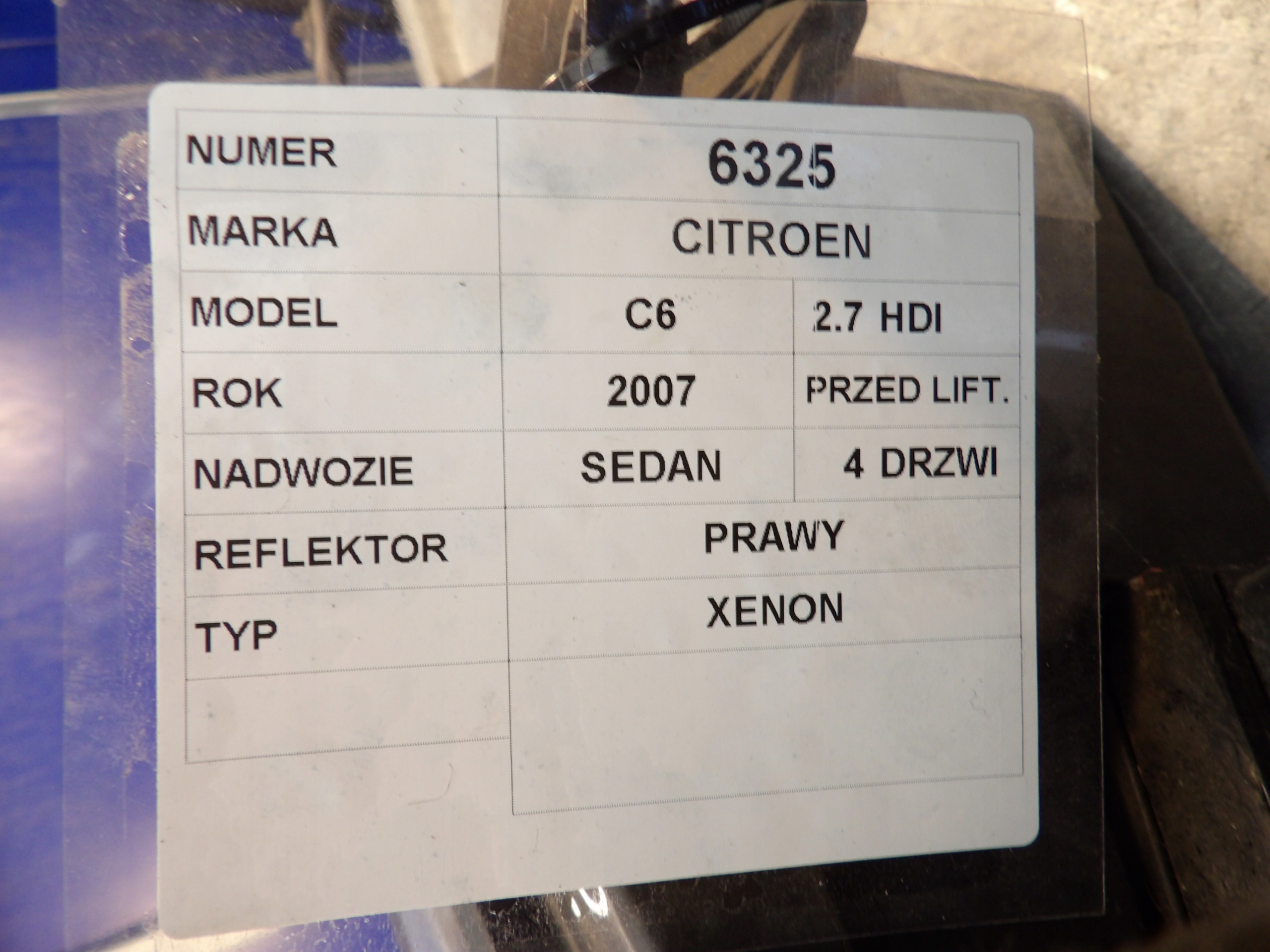 Citroen C6 light front right 9660983180 0301221282