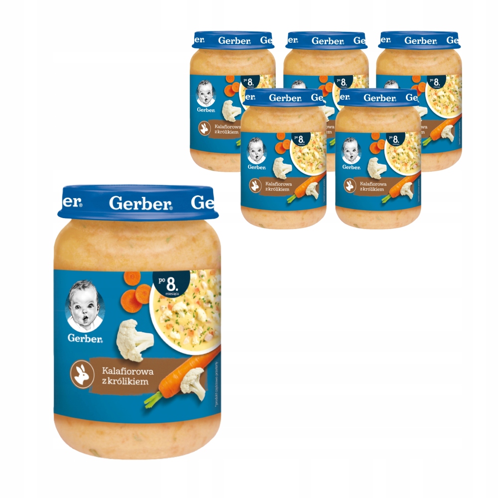 ZESTAW 6X GERBER OBIADEK ZUPKA KALAFIOROWA Z KRÓLIKIEM 190 G