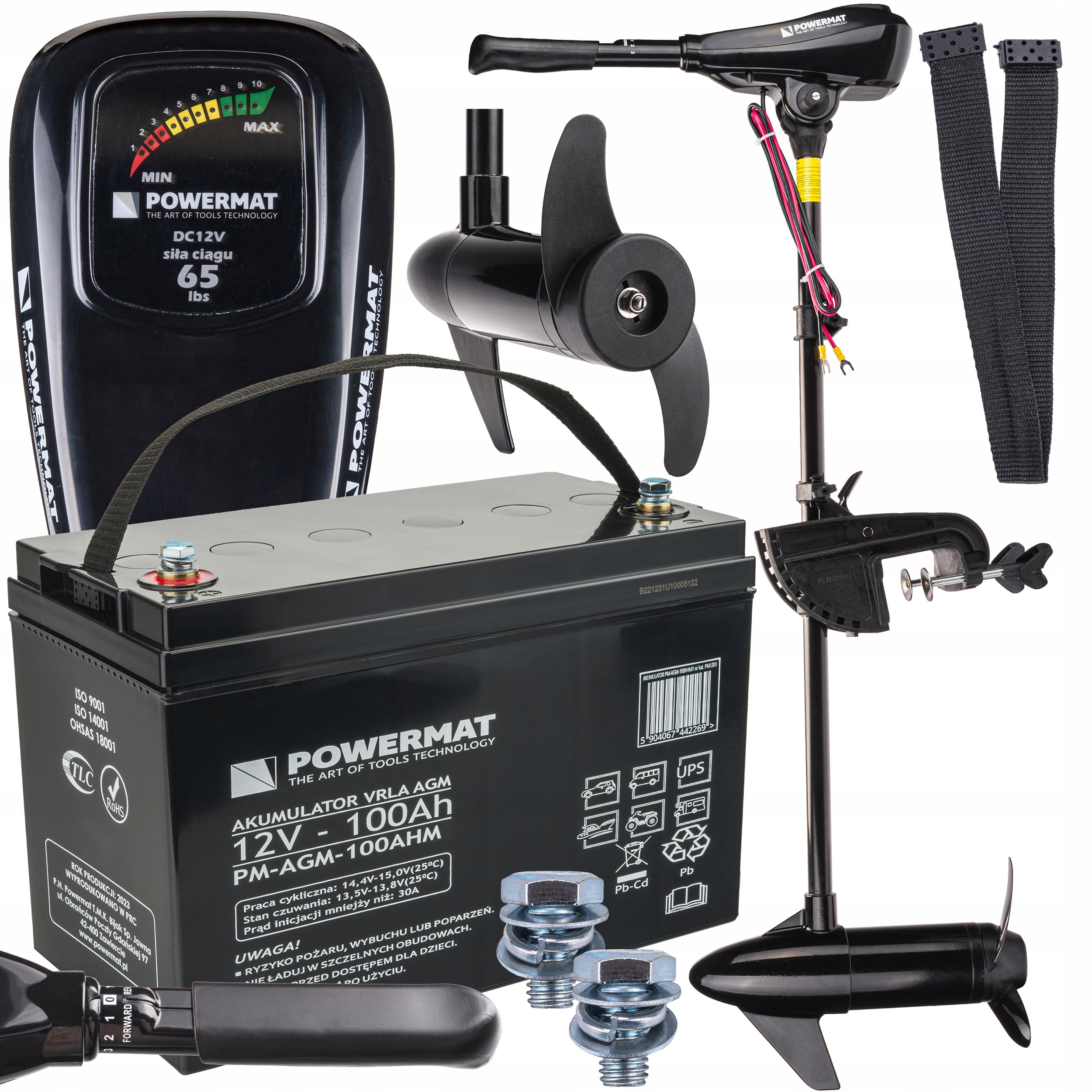 Silnik ZABURTOWY Elektryczny 750W 65lb DO ŁODZI + AKUMULATOR 100Ah