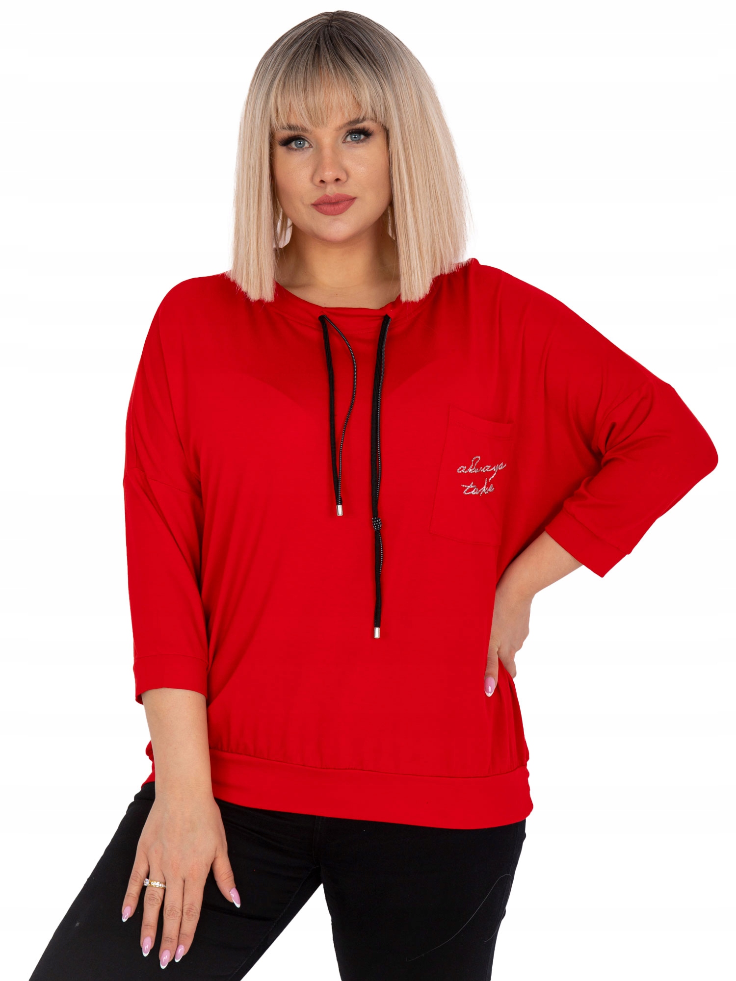 

Bluzka damska plus size z kieszenią rękaw 3/4