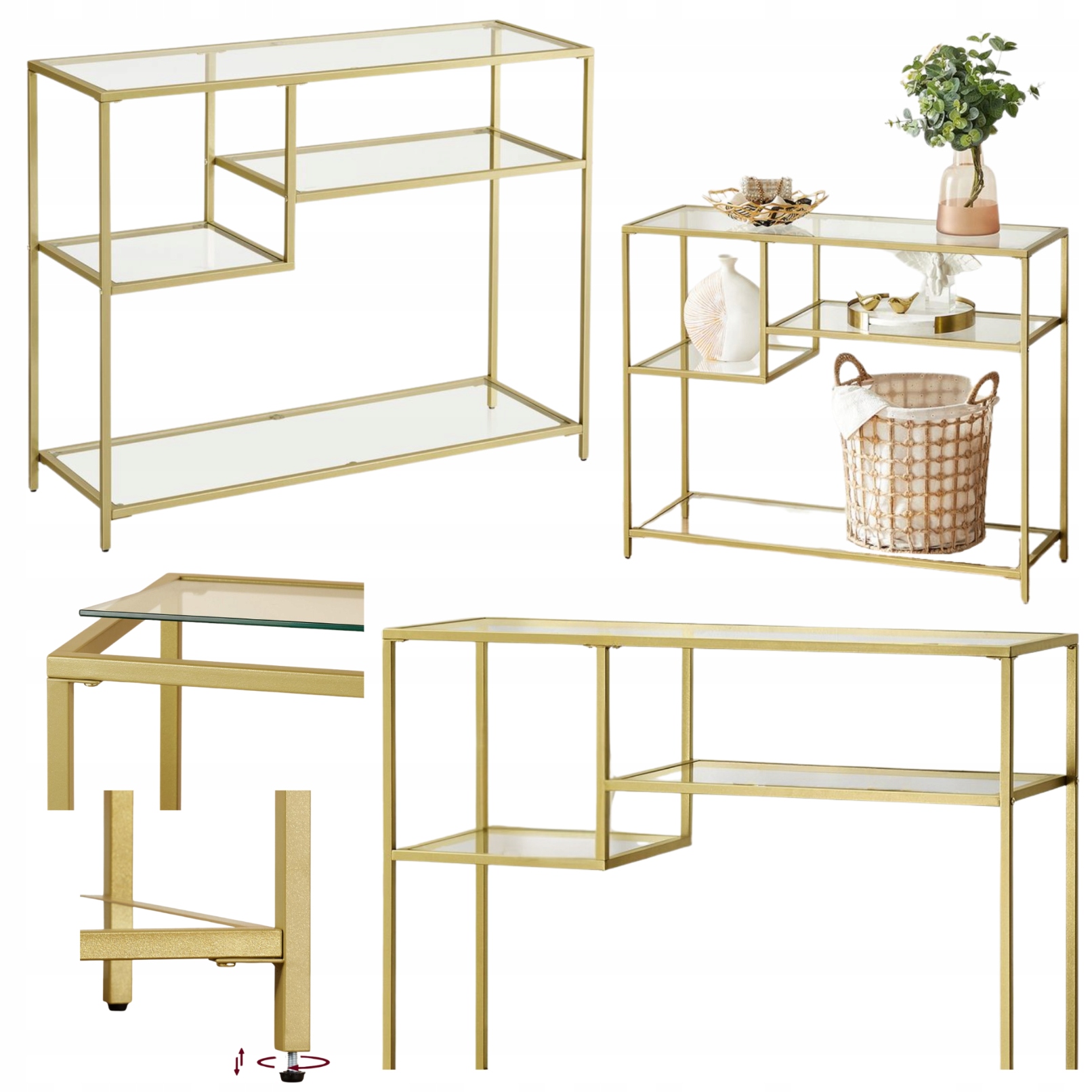 Zlatá sklenená konzola Úzky bočný stolík Pomocný stolík do predsiene