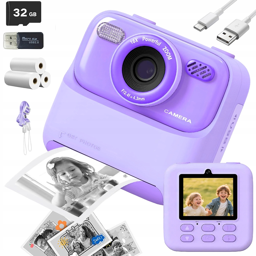 Fotoaparát 1080P 32G Termální Tiskárna Pro Děti MP3 Filtry