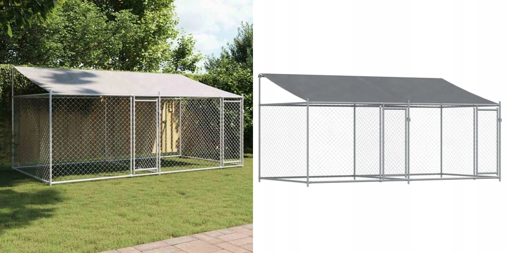 Levně Šedá, Klec pro psa, 4x2x2 m, se střechou a dveřmi, ocel