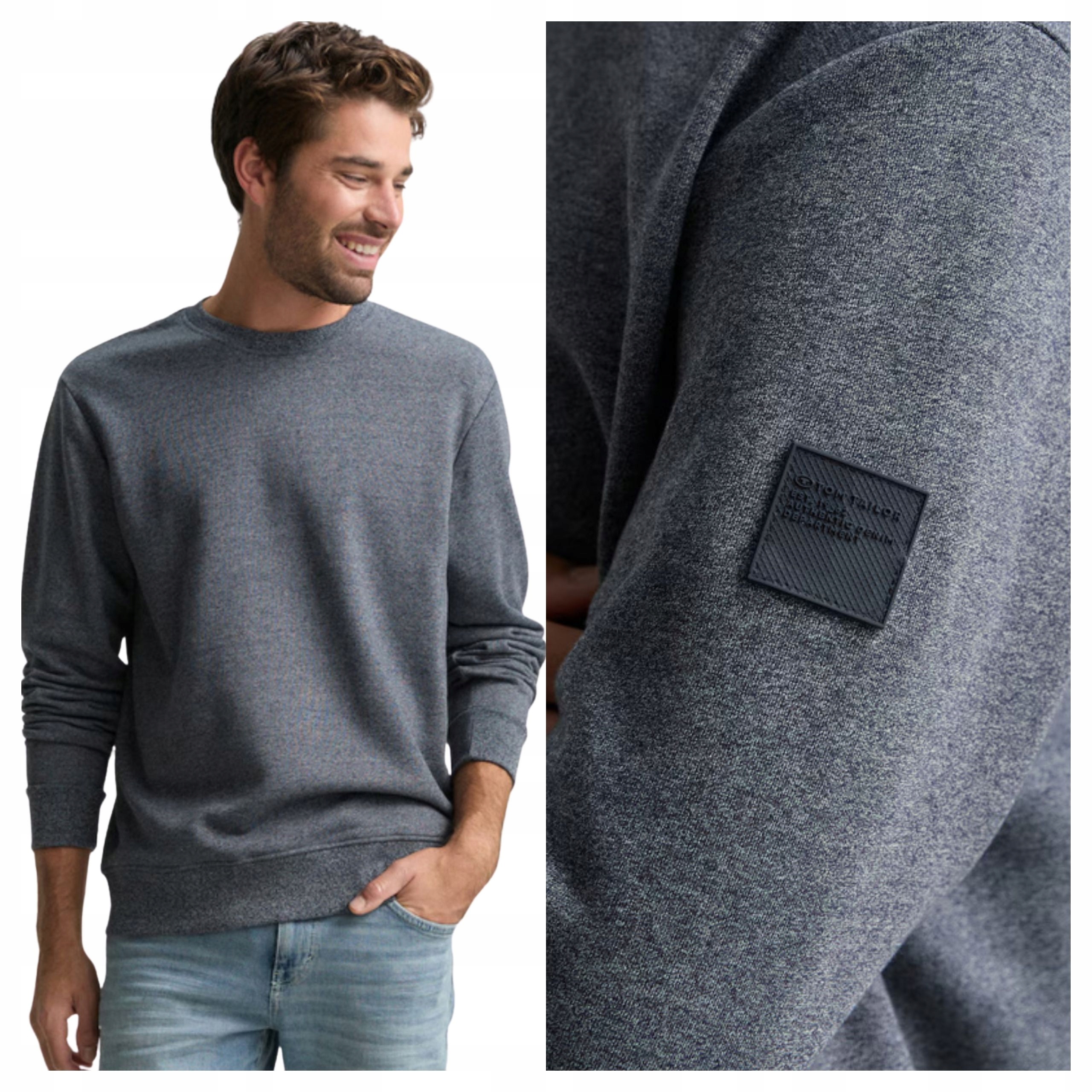 Pánská Mikina Tom Tailor Structured Crewneck Šedá Mikina Klasická XL