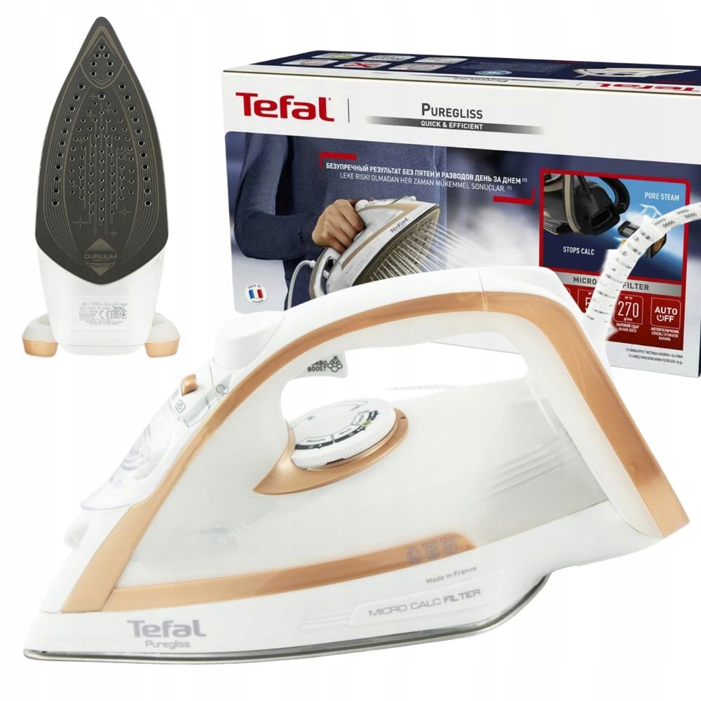 Žehlička Tefal FV8042E0 Puregliss bielo-zlatá Durilium AirGlide