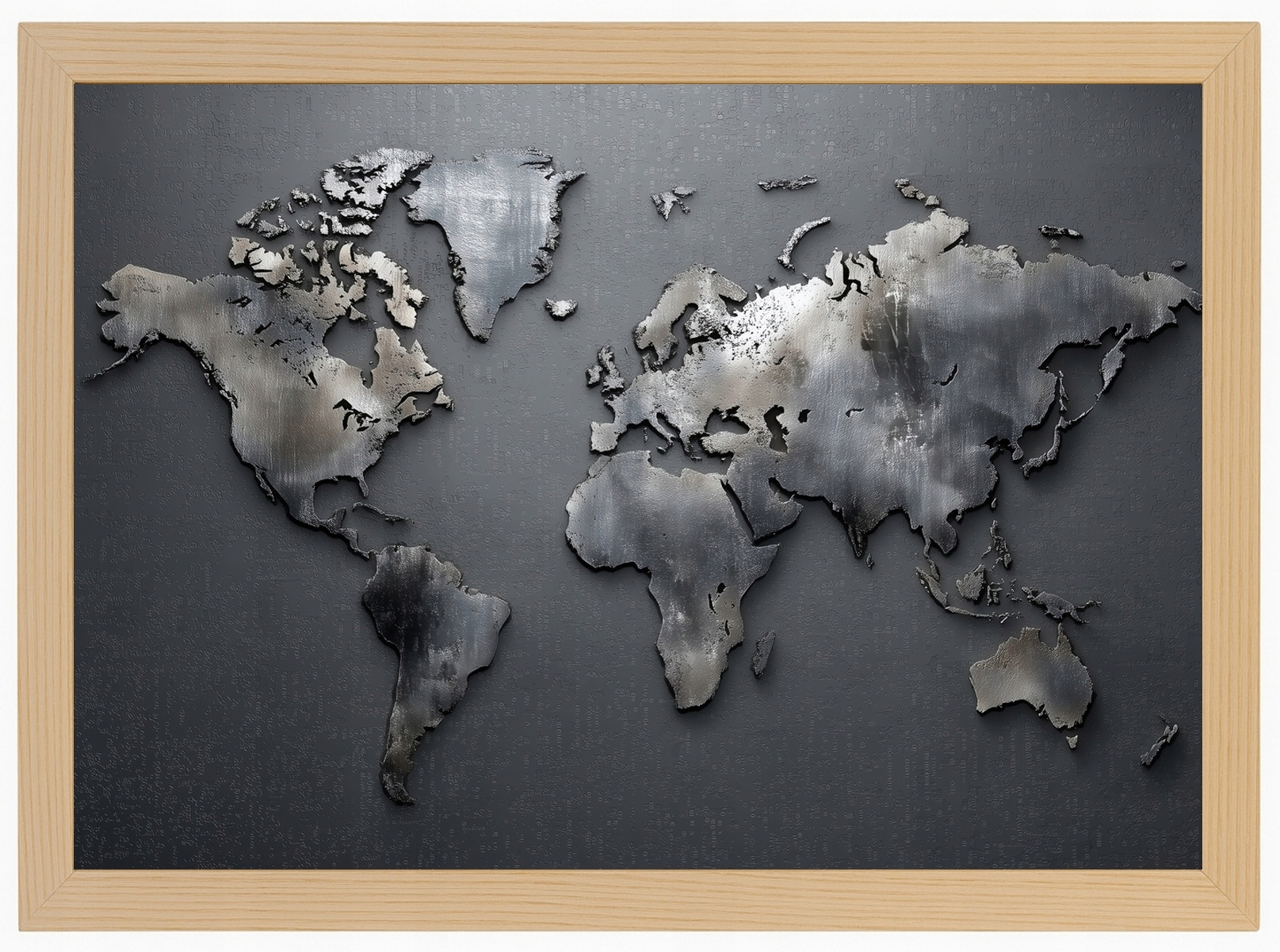 Plakát Rámeček Dřevo Mapa Světa Kovová Šedá Industrial Loft 100x70