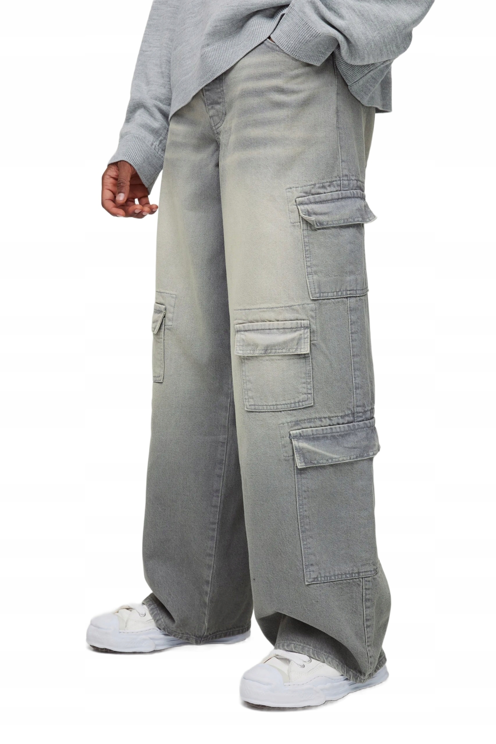 Boohooman Pánské Volné Šedé Džíny S Cargo Kapsami 34 Z3A