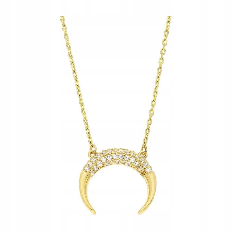 Zlatý půlměsícový náhrdelník se zirkony ryzost 585 na jemném řetízku