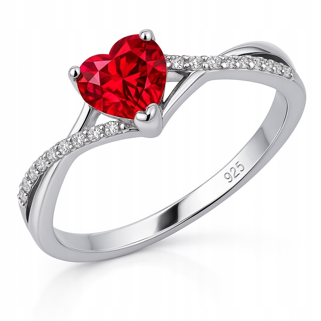 Pierścionek Srebrny Srebro 925 Rubinowe Serce Serduszko Cyrkoniami Euforia