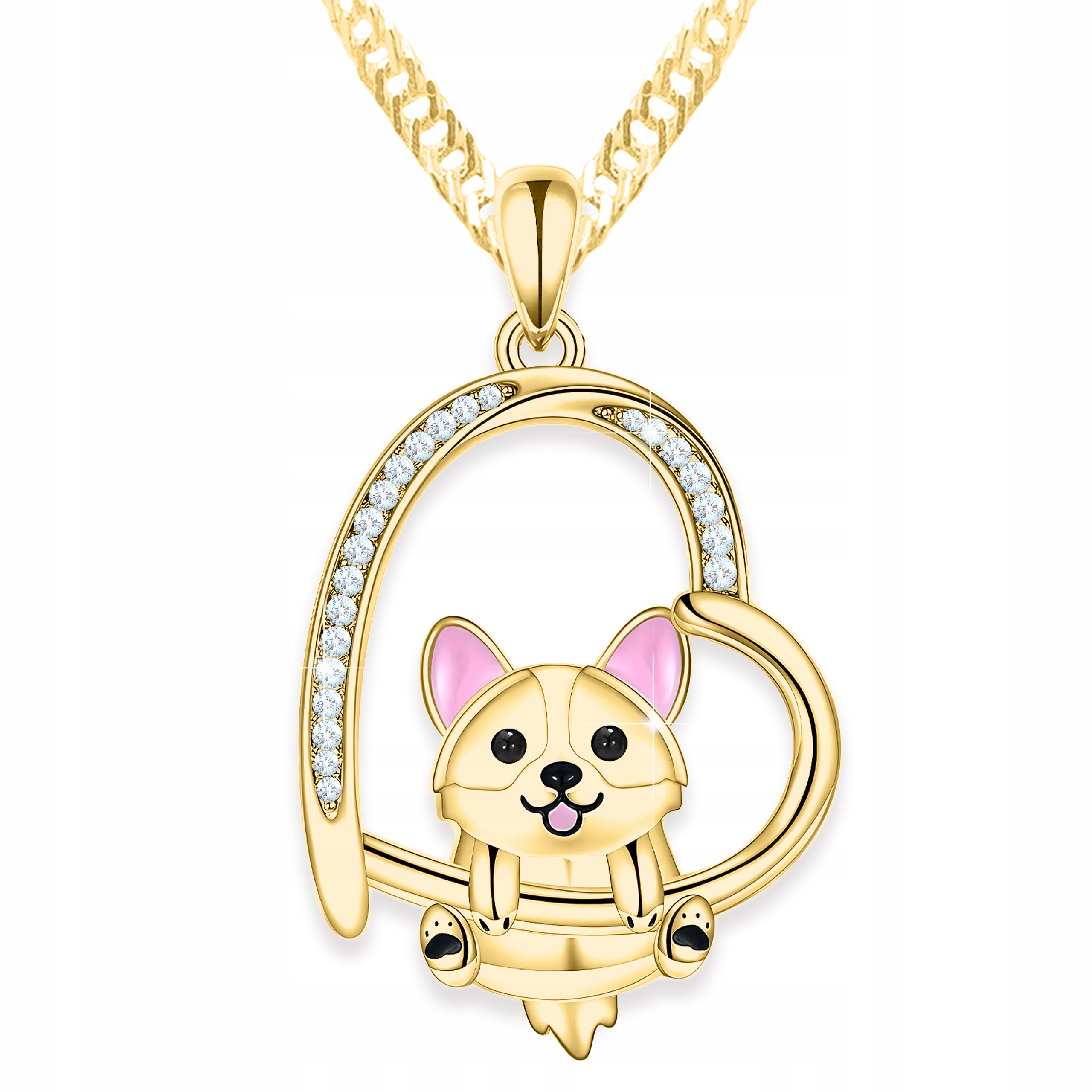 Zlatý náhrdelník s pejskem Srdce Srdíčko Pes se zirkony Stříbro 925