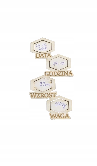 SCRAPKI tekturka metryczka data, godzina, waga, wzrost, grawer