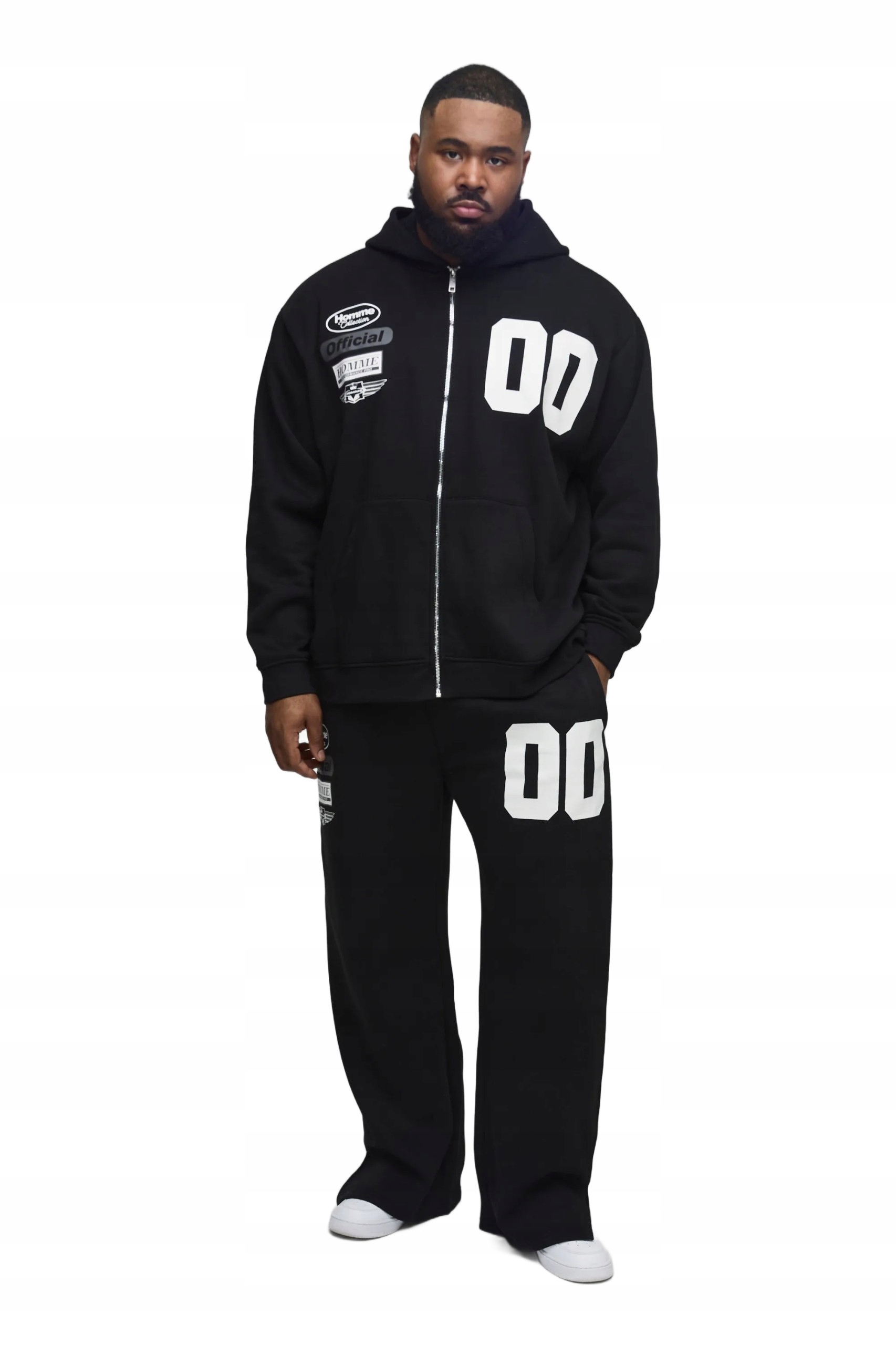 Boohooman Černý Teplákovka Pánský Komplet S Potiskem 00 Plus Size 3XL Z3A