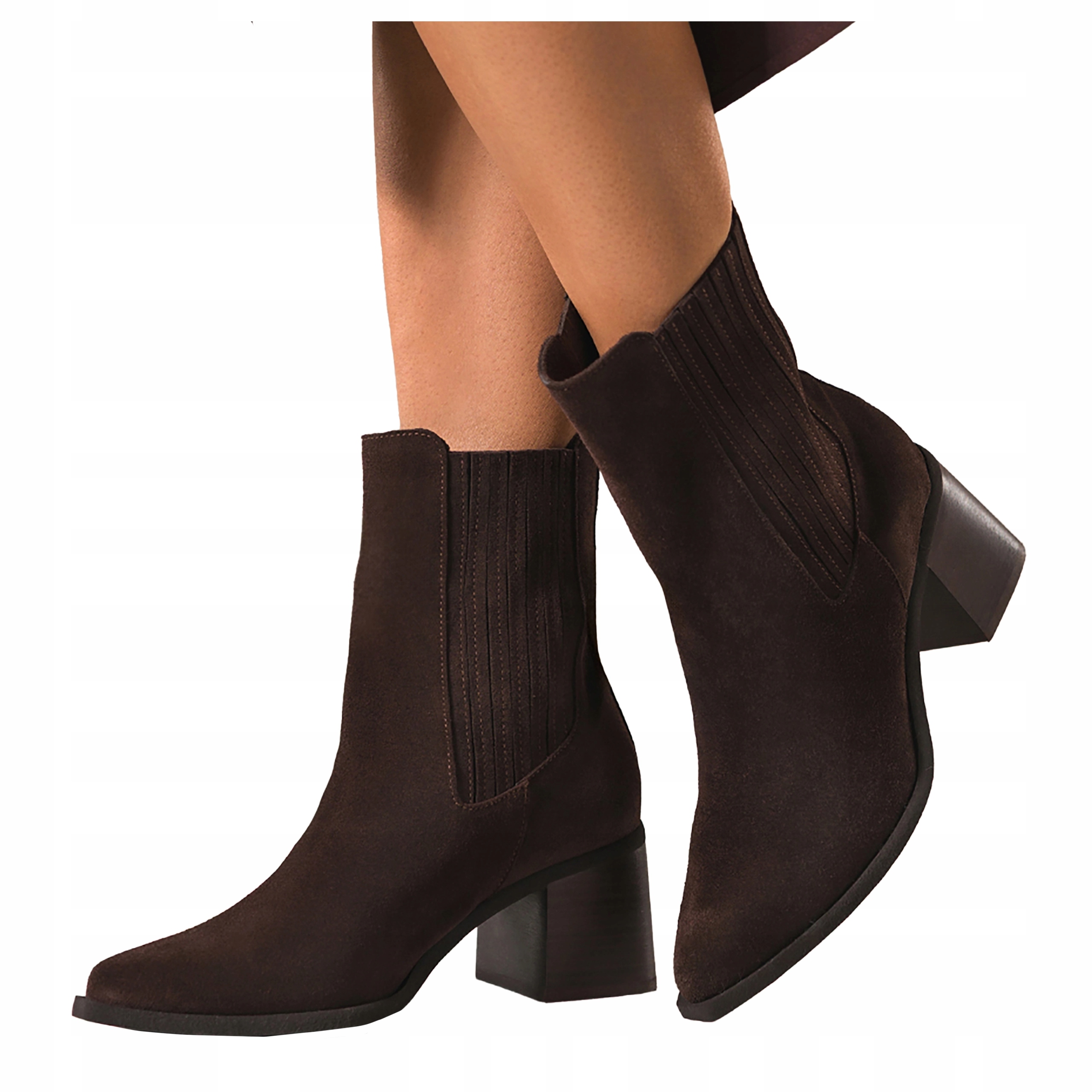 Kotníkové Boty Čokoládové Kožené Dámské Pohodlné Široký Semišový podpatek vel. 41