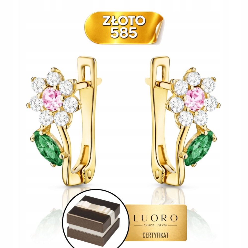 Náušnice Zlaté 585 14K Kytičky Se Zirkony Žlutého Zlata 11,5 MM