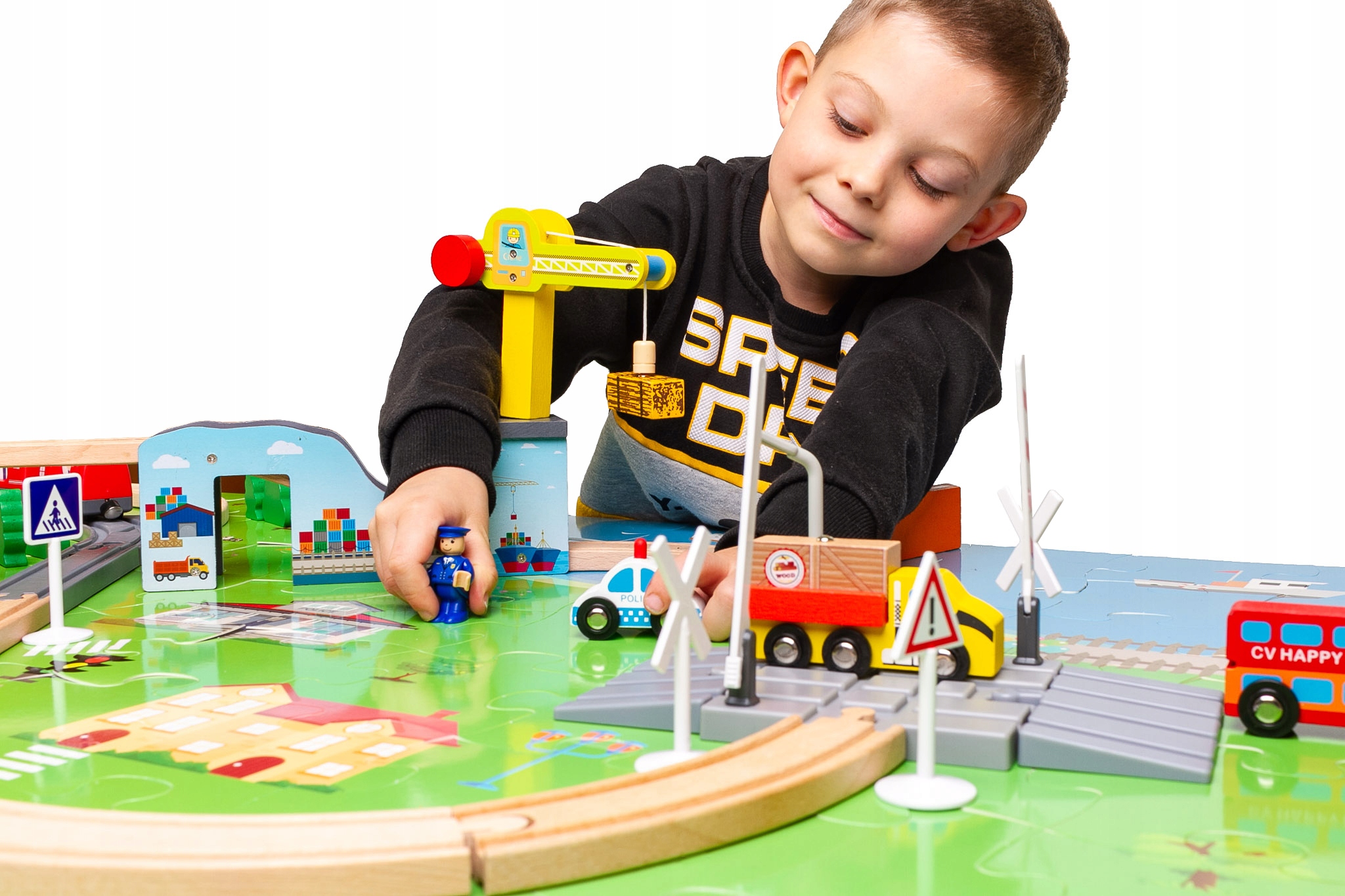 DREWNIANA KOLEJKA ELETRYCZNA XXL na baterie tor wagony POCIĄG x2 + AUTA Płeć chłopcy dziewczynki unisex