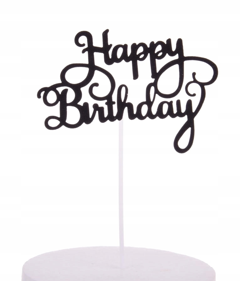 

Topper Happy Birthday czarny brokat