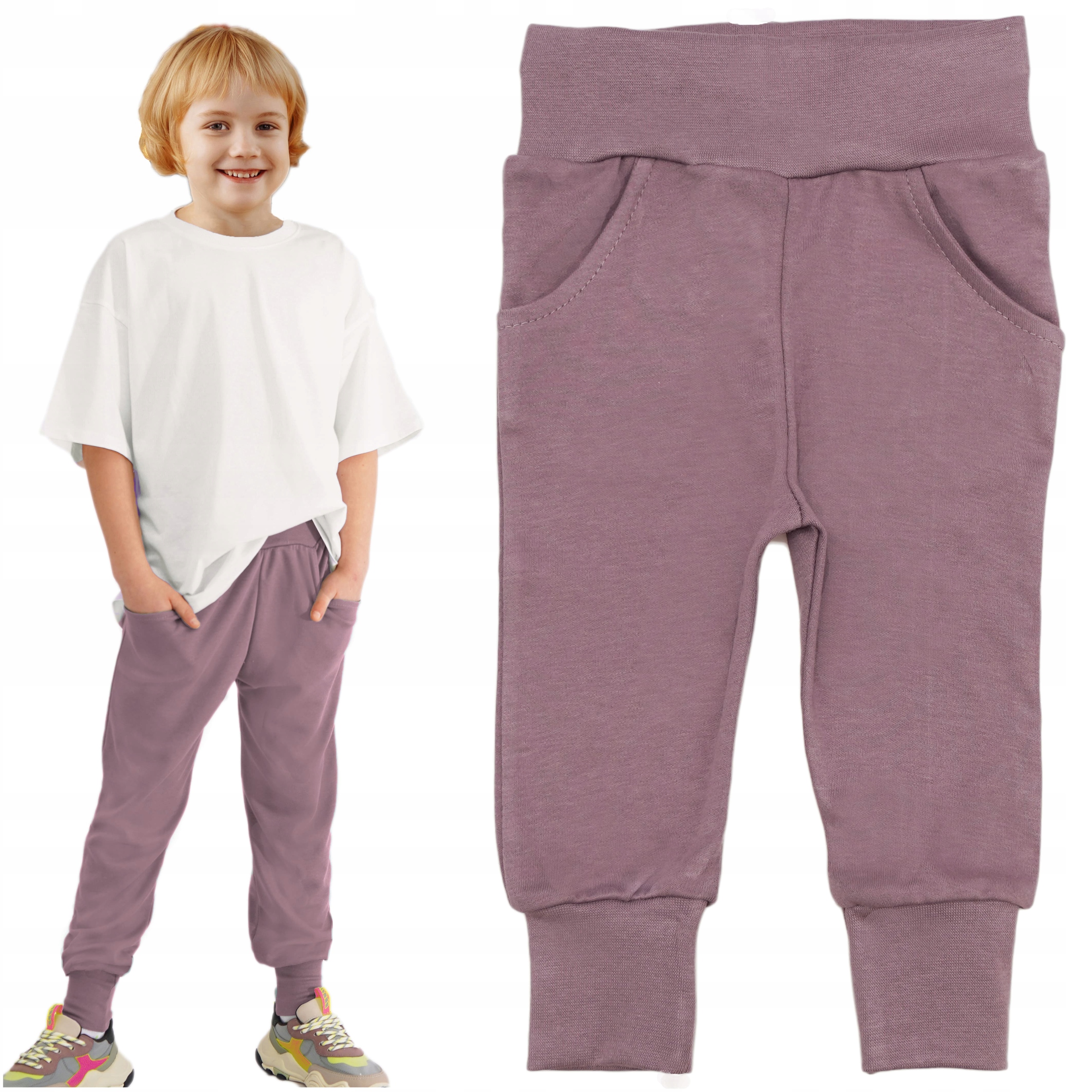 Lila spodnie bawełniane z wyciąganą gumką wiosna jesień 128 ROBIK Marka ROBIK