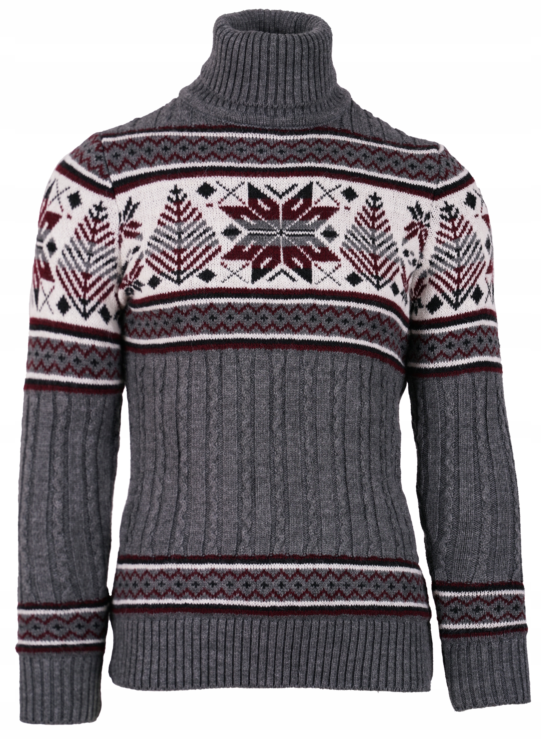 

Sweter Siwy Męski Golf Wełniany Wzór Norweski L