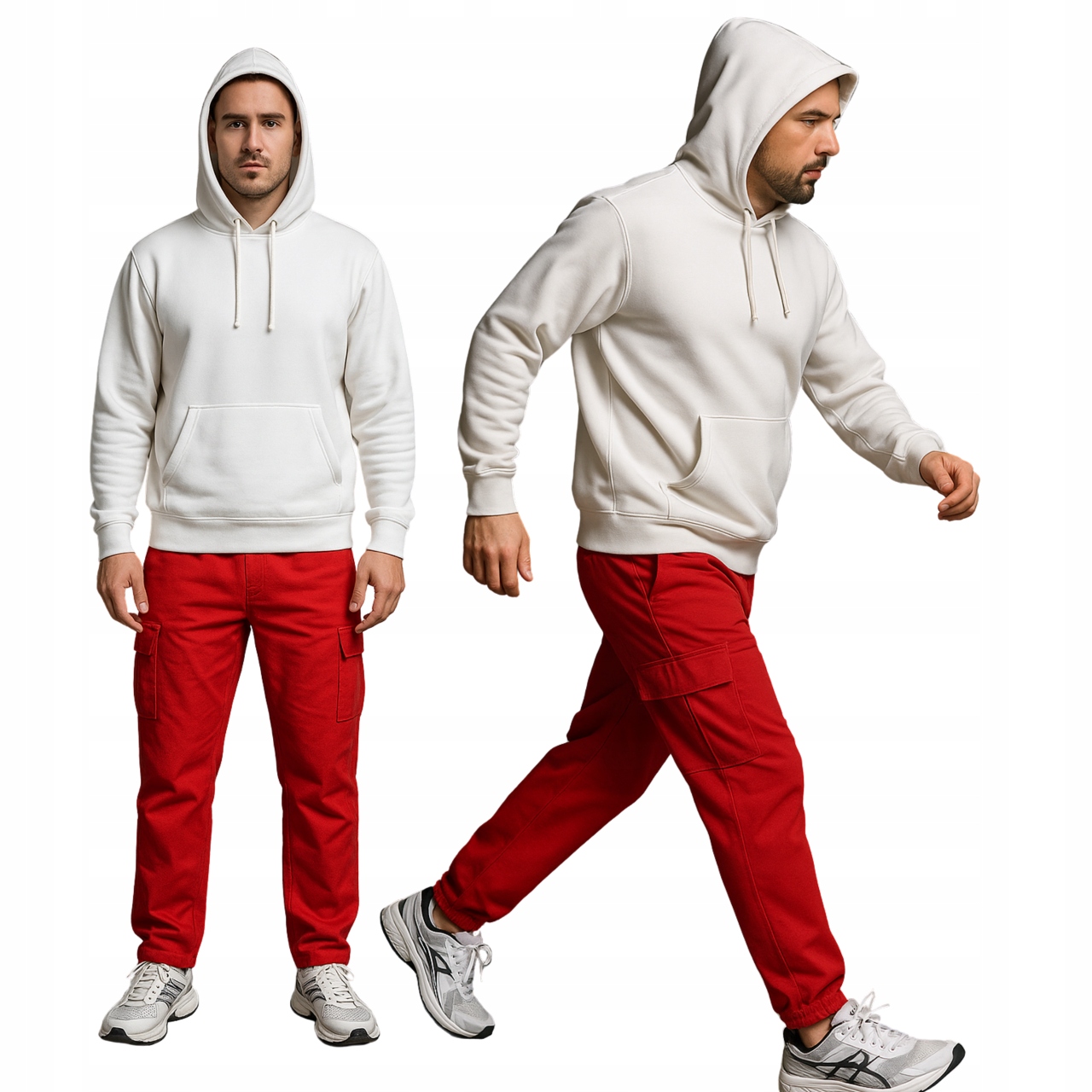 Teplákovka pro muže Dannybrand bílá mikina s kapucí červené kapsáče cargo kalhoty 3XL