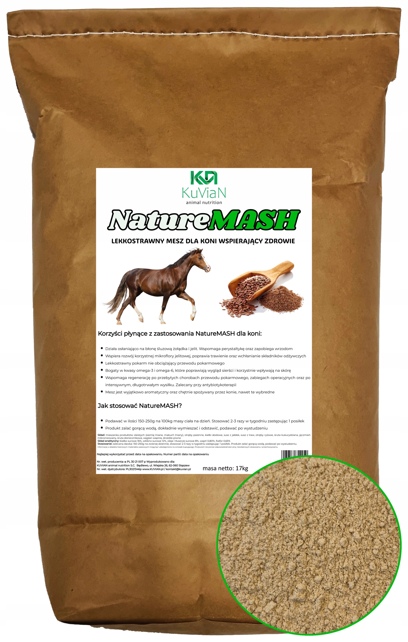 Zdrowy mesz dla koni siemię lniane pasza konie Mash na wrzody (XXL 17kg!)