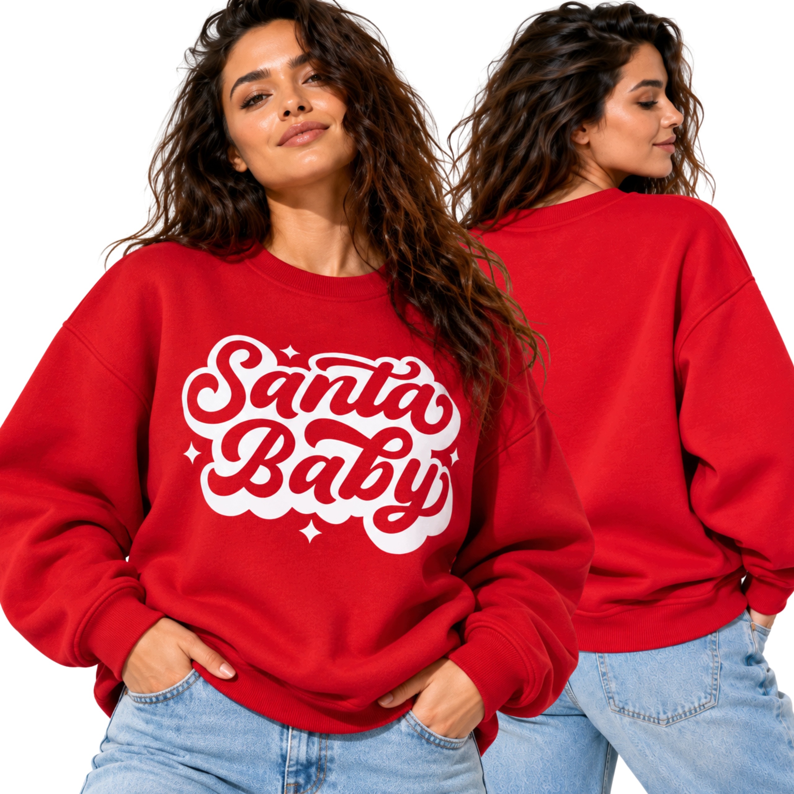 Červená Mikina Santa Baby Oversize, Zateplená, Jednobarevná