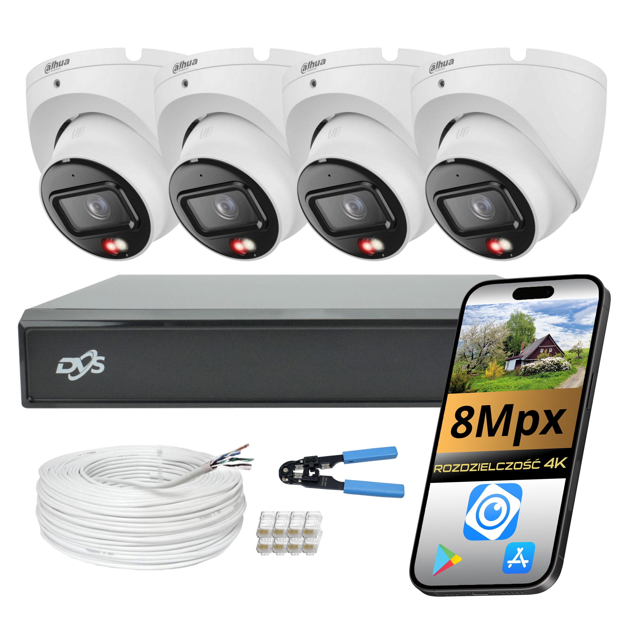 Sada Kamer Pro Monitorování 4 Kopulových Kamer Dahua Ip Poe 8Mpx Funkce Ai