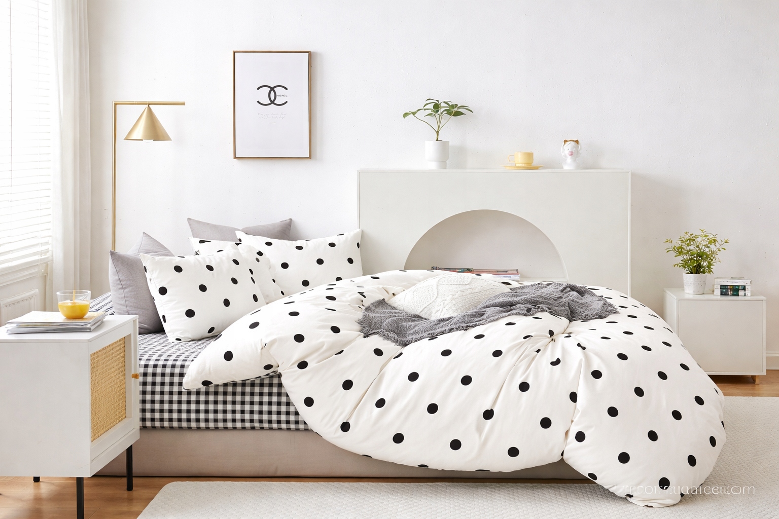 Komplet pościeli 100% bawełna Mengtianzi B-1600 krata kropki 200x220 3el