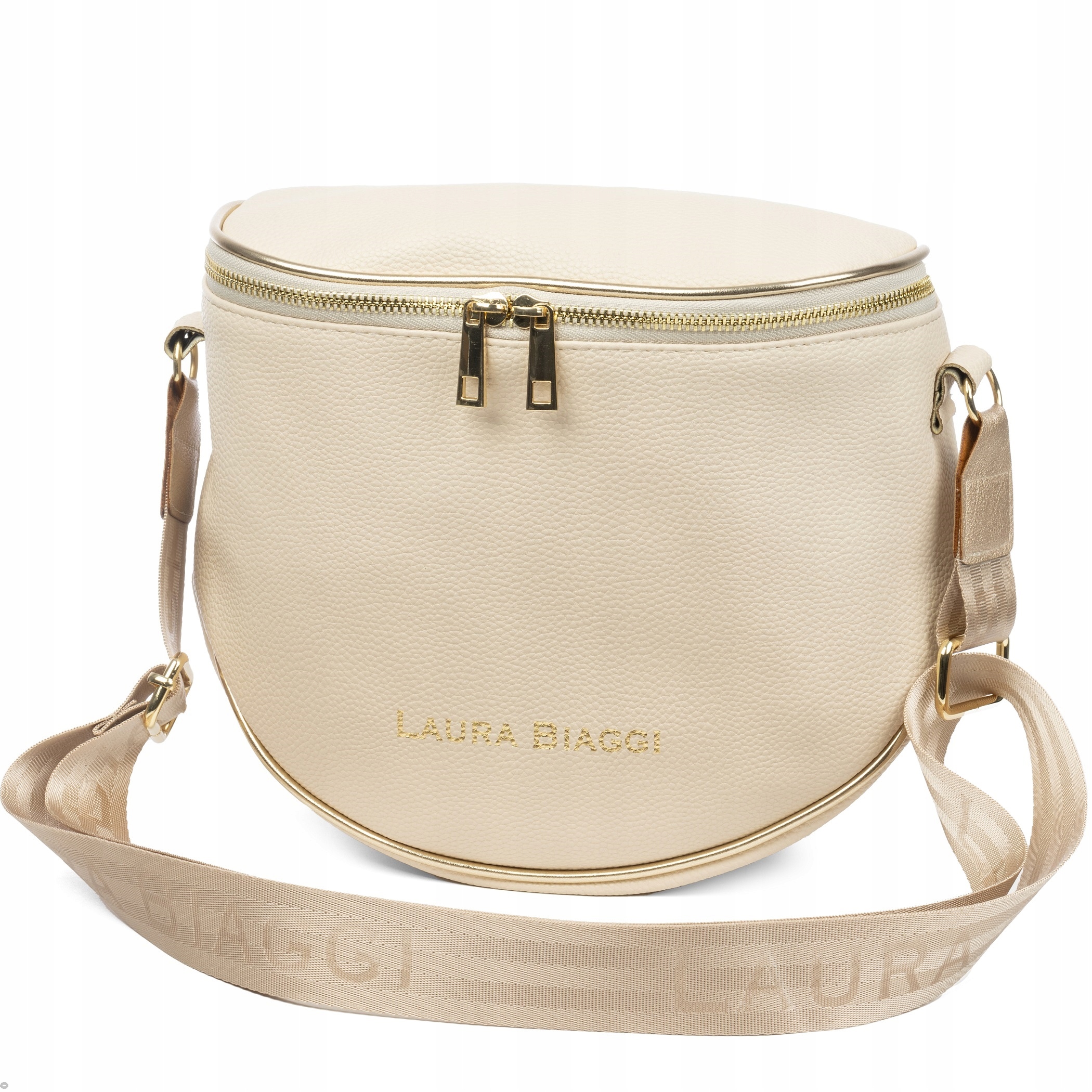 TOREBKA DAMSKA LISTONOSZKA BEŻOWA LAURA BIAGGI PASEK Z LOGO PRZEZ RAMIĘ