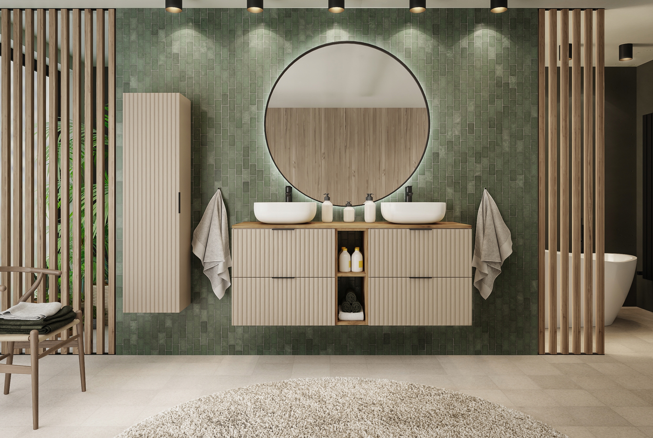 Szafka Łazienkowa Wisząca pod Umywalkę 180 Kaszmir RYFLOWANE fronty BLAT! Kod producenta Flow 180 kaszmir + 20 wstawka