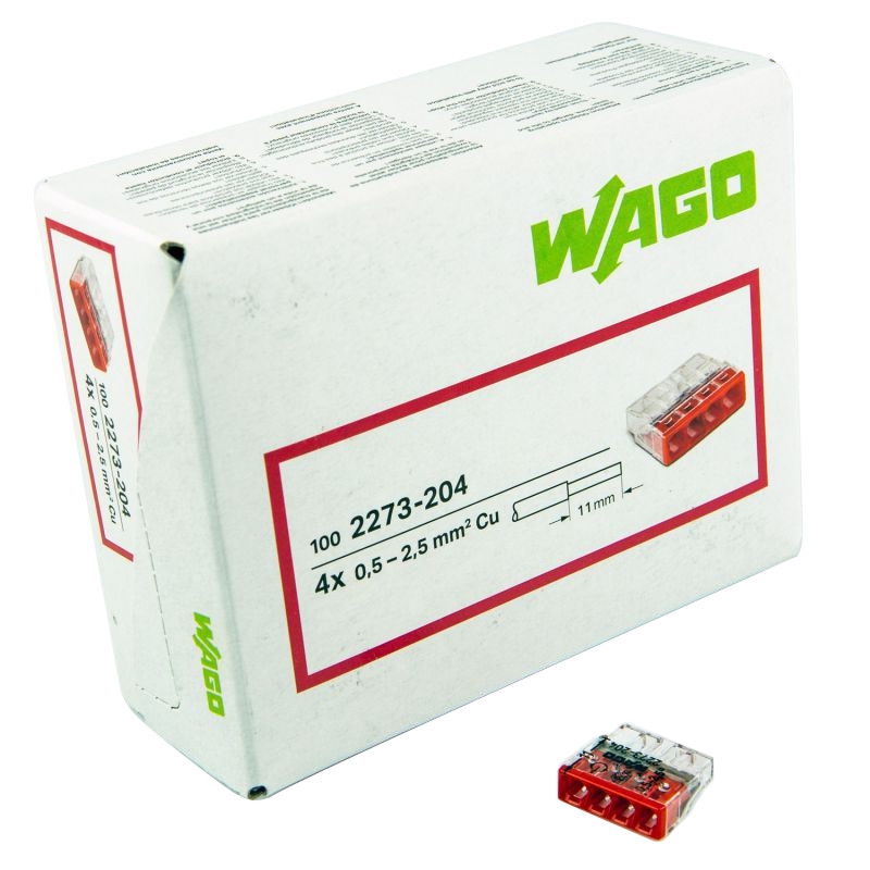 

Szybkozłączka Wago 4x2,5 drut 2273-204 100szt