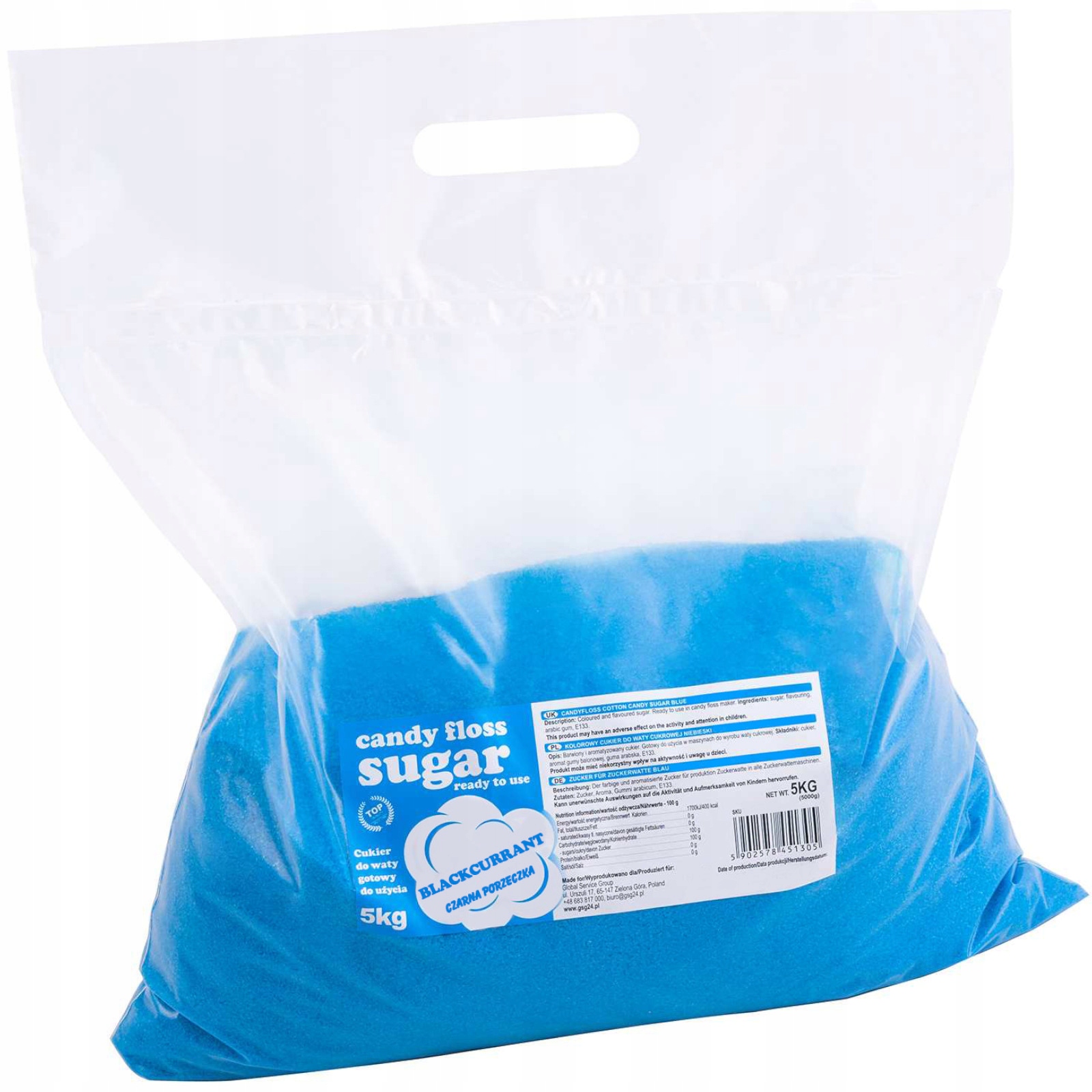 Barevný cukr na cukrovou vatu modrý s příchutí černého rybízu 5 kg