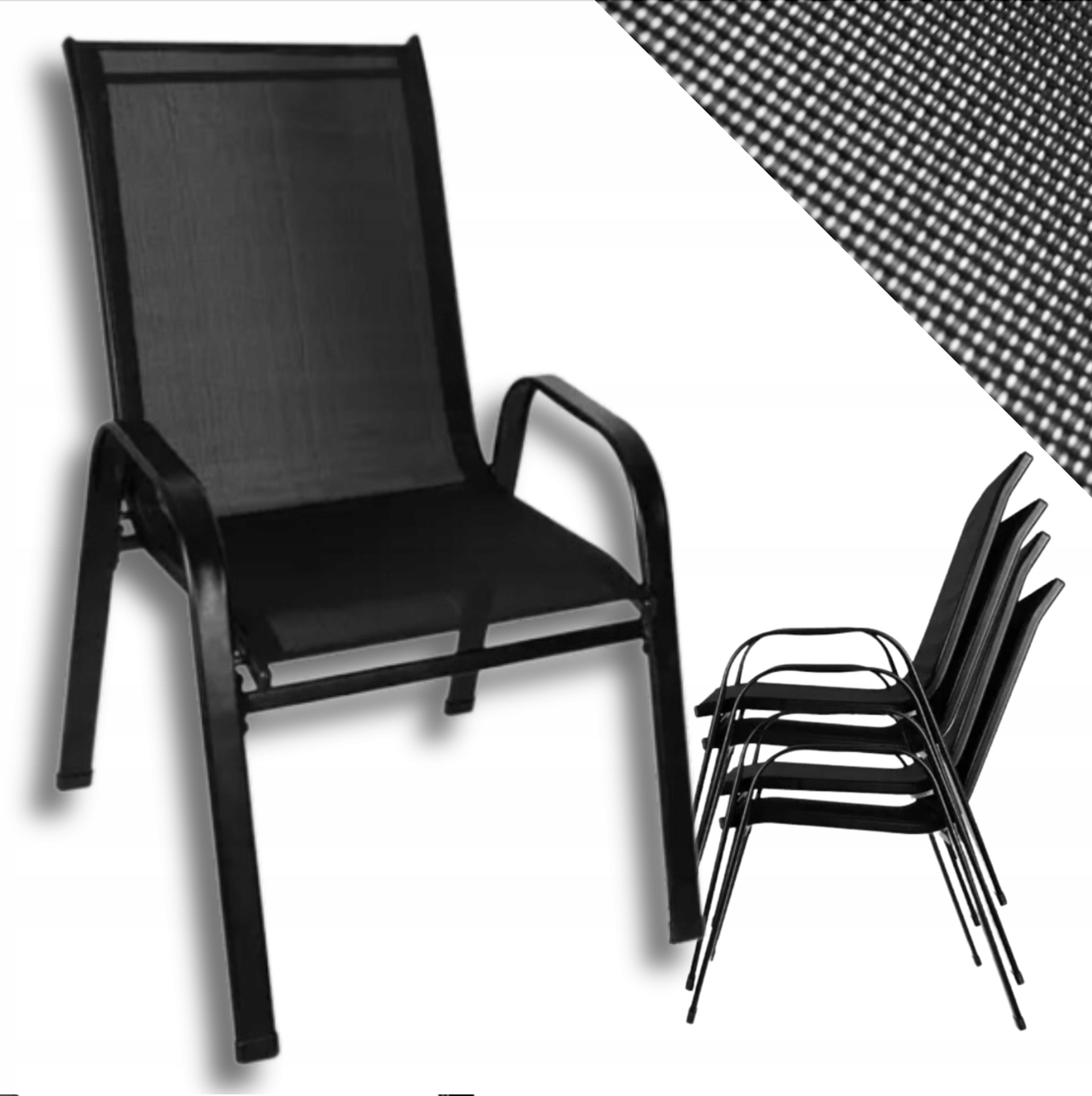 KRZESŁA OGRODOWE ZESTAW 4 SZT CZARNE METALOWE WYTRZYMAŁE PREMIUM SIATKA