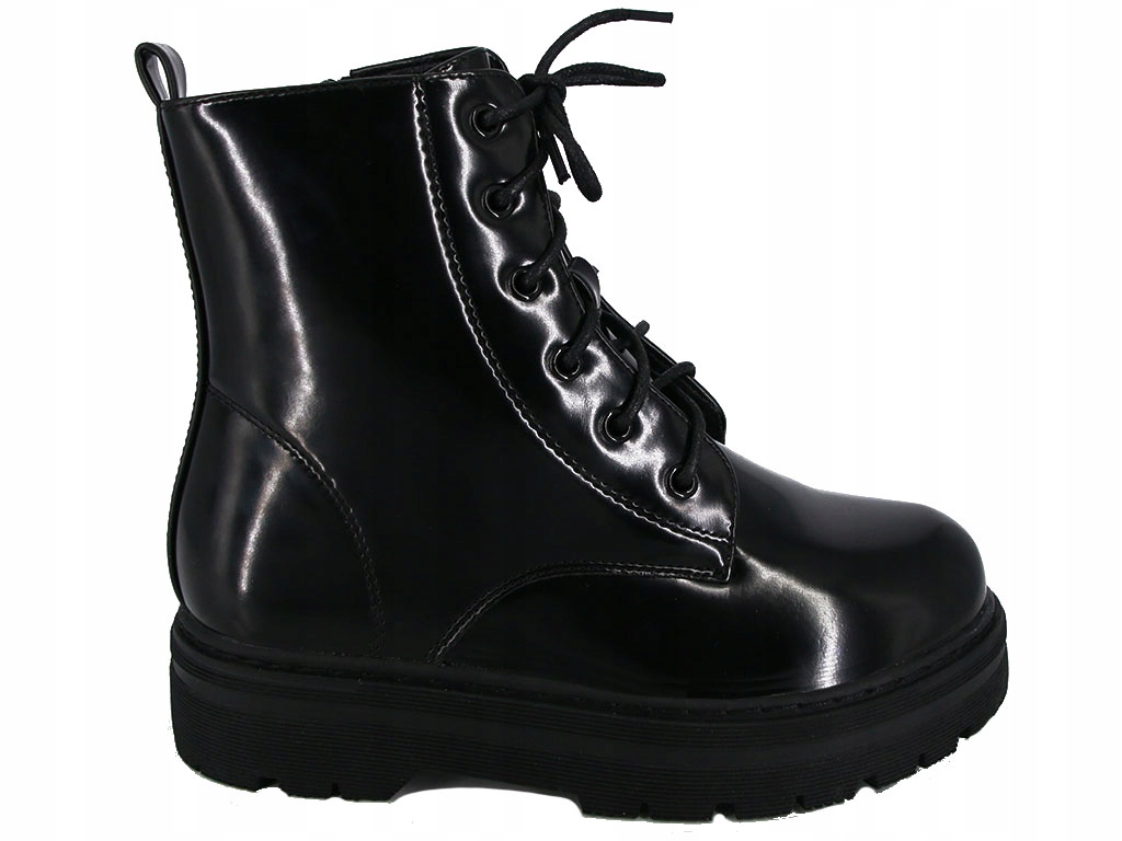 MODNE TRAPERY GLANY BOTKI DZIECIĘCE CZARNE LAKIEROWANE DLA DZIEWCZYNKI 31